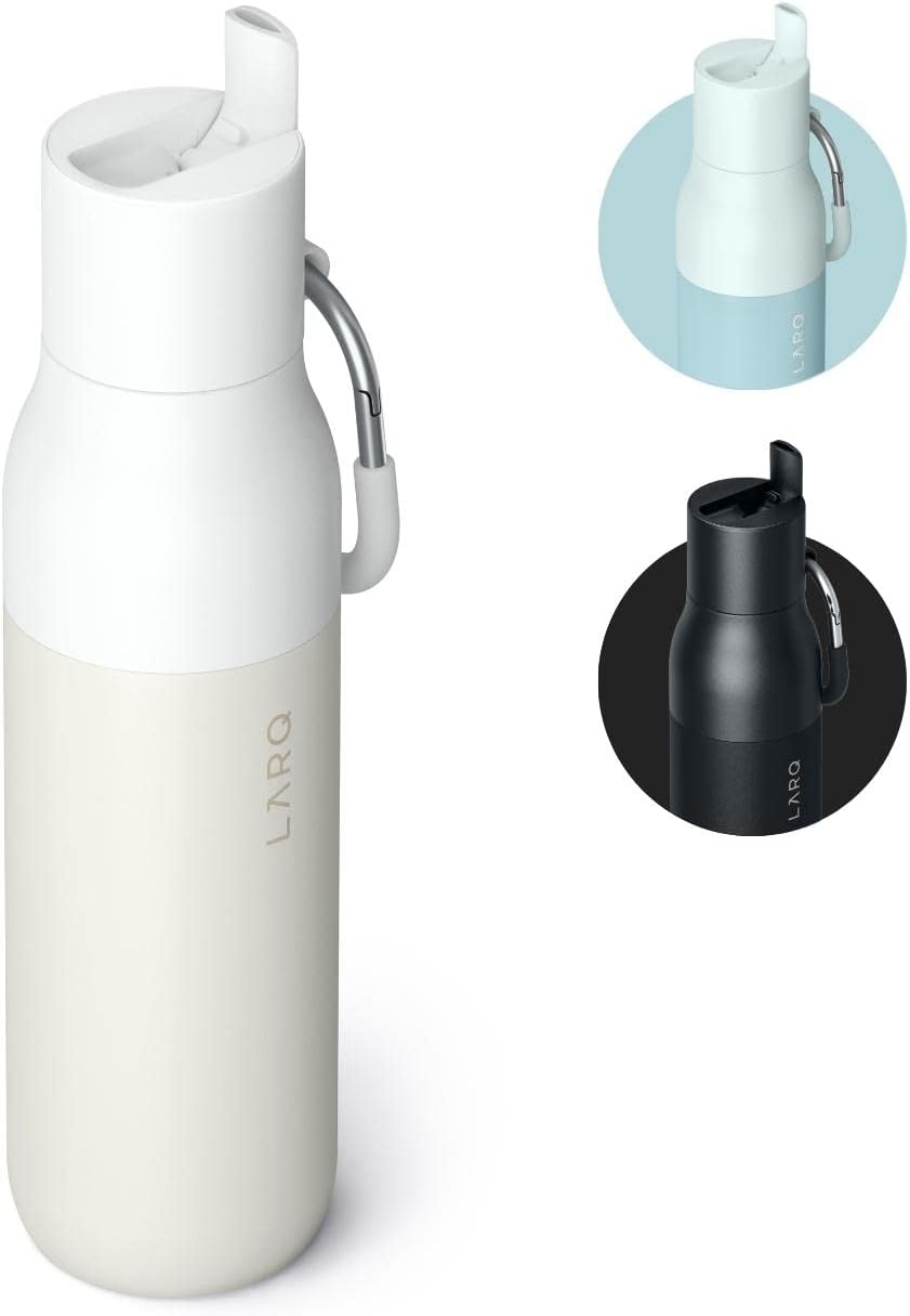 LARQ Flip Top 25 oz Insulated Stainless Steel Water Bottle With Straw | Thermos, BPA Free | Reusable Bottle for Sports, Gym, Travel | Keeps Drinks Cold 24 Hours, Granite White