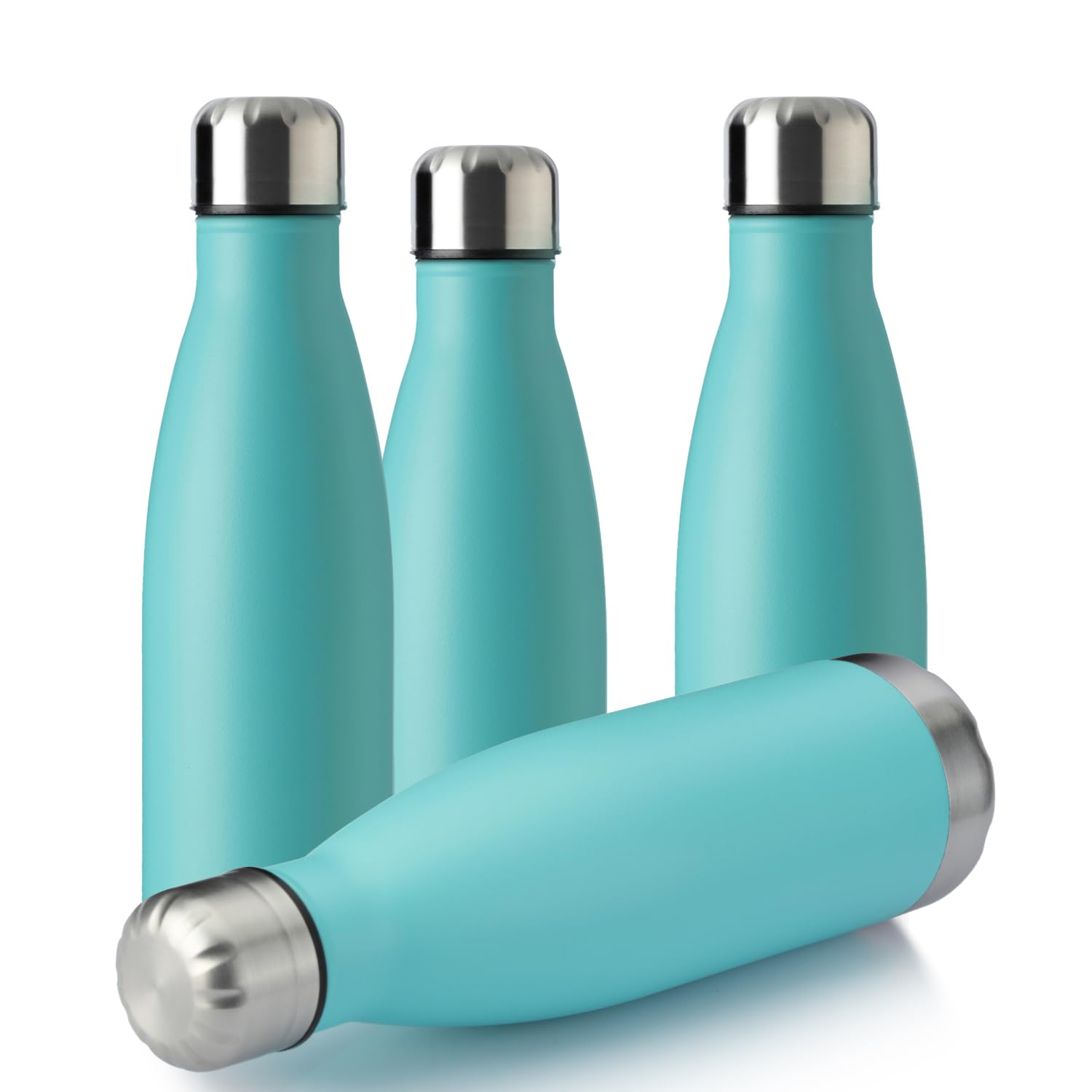 MEWAY 17oz Sport Water Bottle 12 Pack Vacuum Insulated Stainless Steel Leak-Proof Double Wall Cola Shape Water Bottle,Keep Drinks Hot & Cold (Silver,12 Pack)