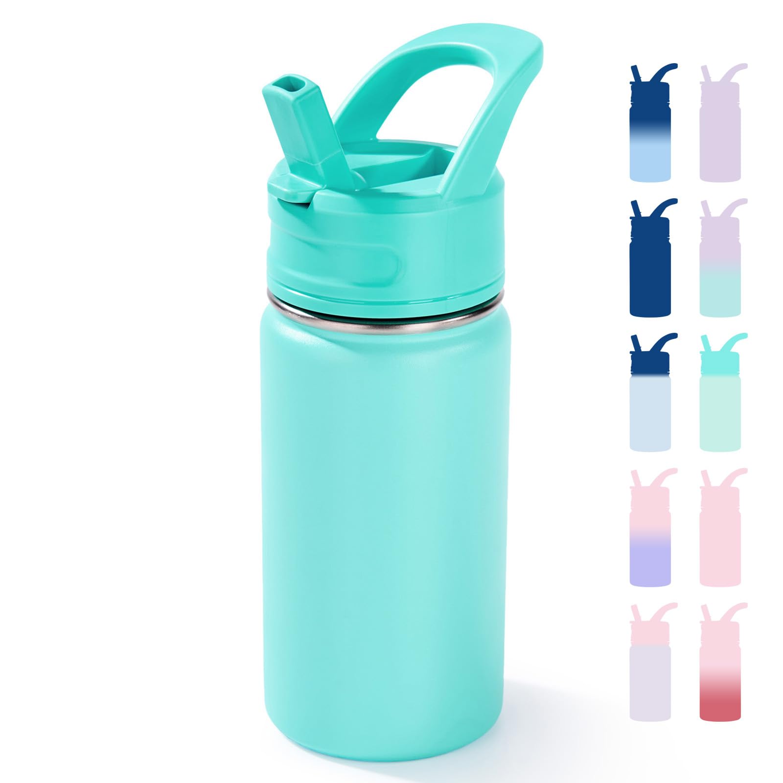 12oz Kids Water Bottle for School, Toddler Bottles with Straws, Stainless Steel Vacuum Insulated Water Bottle for Boys&Girls, Leak-Proof, BPA-Free, Purple
