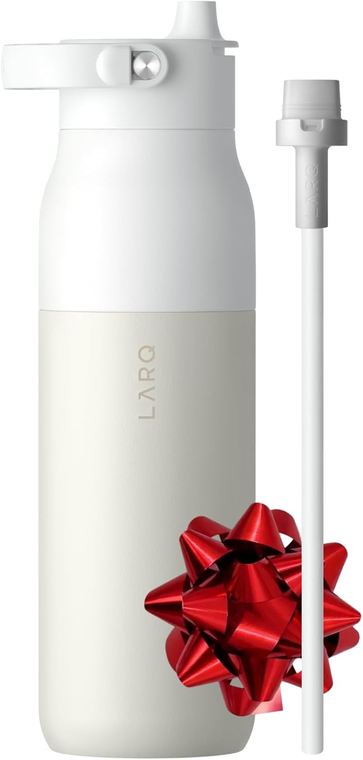 LARQ Bottle Swig Top 34oz - Insulated Stainless Steel Water Bottle With Built-In Silicone Handle | BPA Free | Reusable Water Bottle for Sports, Gym, and Travel, Granite White