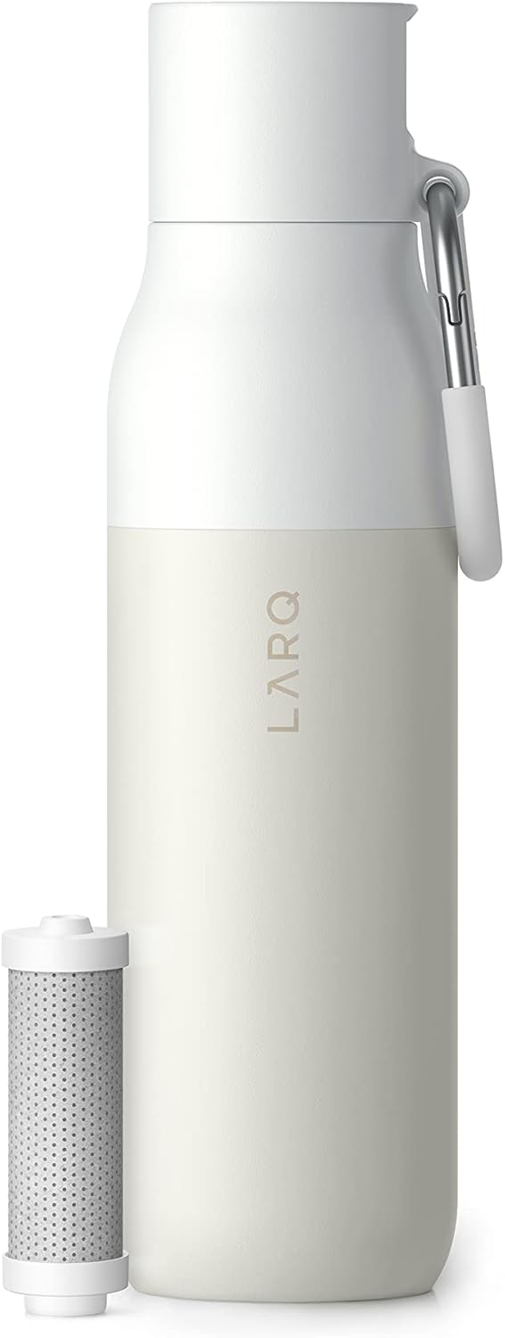 LARQ Bottle Filtered - Insulated Stainless Steel Water Bottle BPA Free with Nano Zero Technology and Long-Lasting Filters, Granite White, 25oz