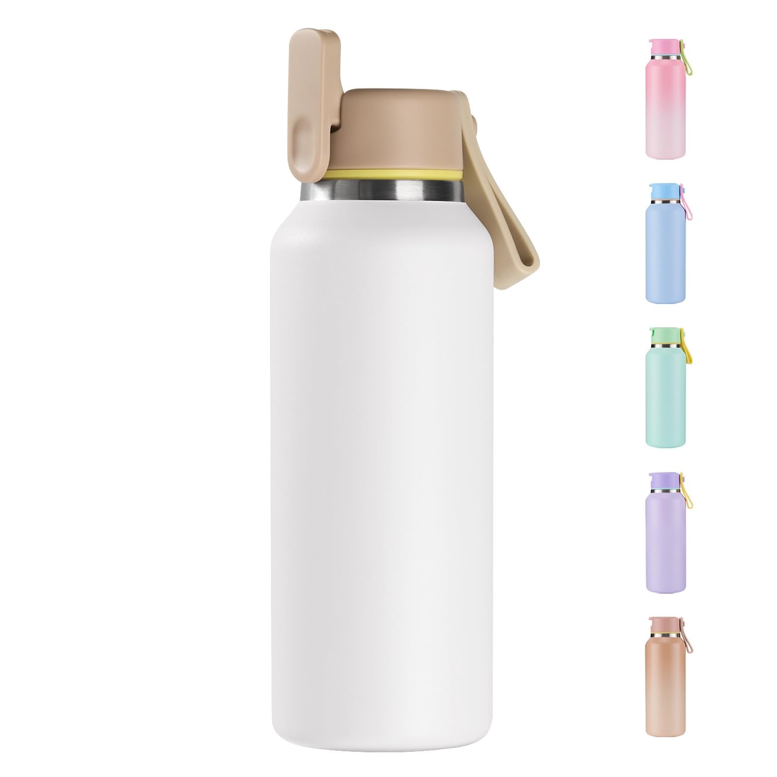 12oz Kids Water Bottle for School Boys&Girls, Toddler Cup, 304 Stainless Steel Sport Insulated Water Bottle with Straws, BPA-Free, Gradient Brown