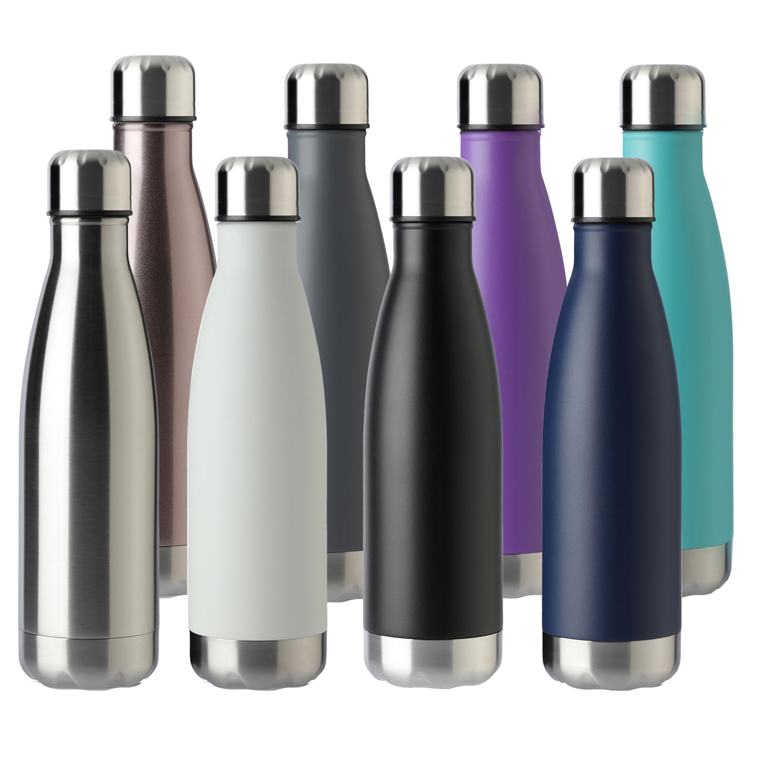 MEWAY 17oz Sport Water Bottle 12 Pack Vacuum Insulated Stainless Steel Leak-Proof Double Wall Cola Shape Water Bottle,Keep Drinks Hot & Cold (Silver,12 Pack)