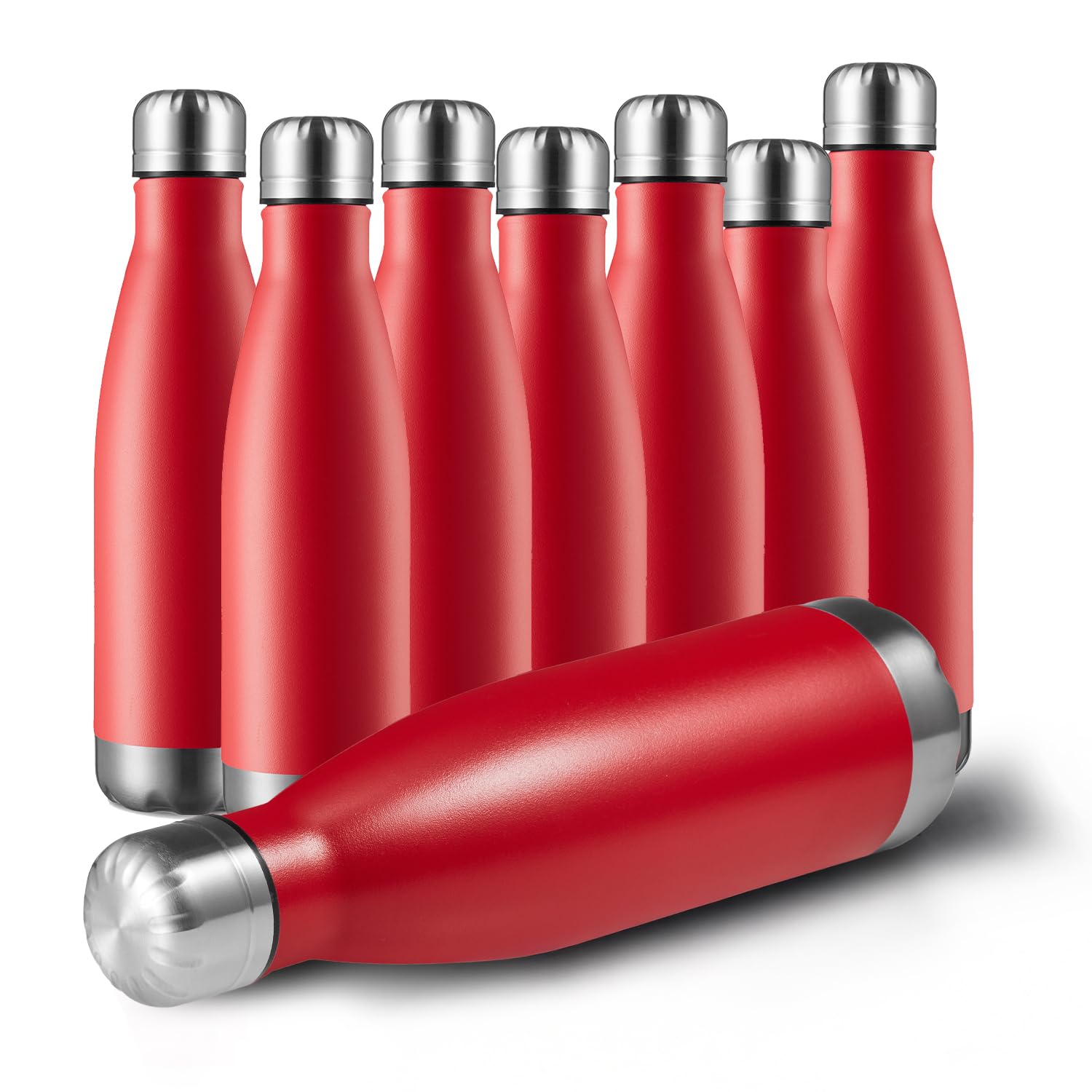 MEWAY 17oz Sport Water Bottle 12 Pack Vacuum Insulated Stainless Steel Leak-Proof Double Wall Cola Shape Water Bottle,Keep Drinks Hot & Cold (Silver,12 Pack)