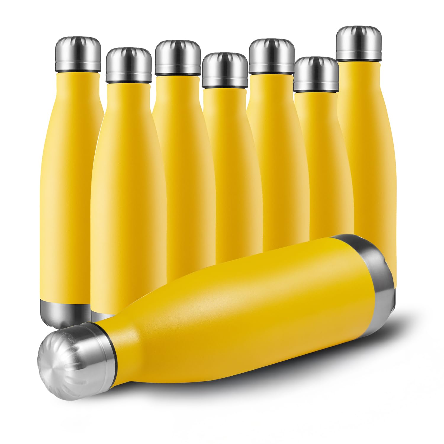 MEWAY 17oz Sport Water Bottle 12 Pack Vacuum Insulated Stainless Steel Leak-Proof Double Wall Cola Shape Water Bottle,Keep Drinks Hot & Cold (Silver,12 Pack)