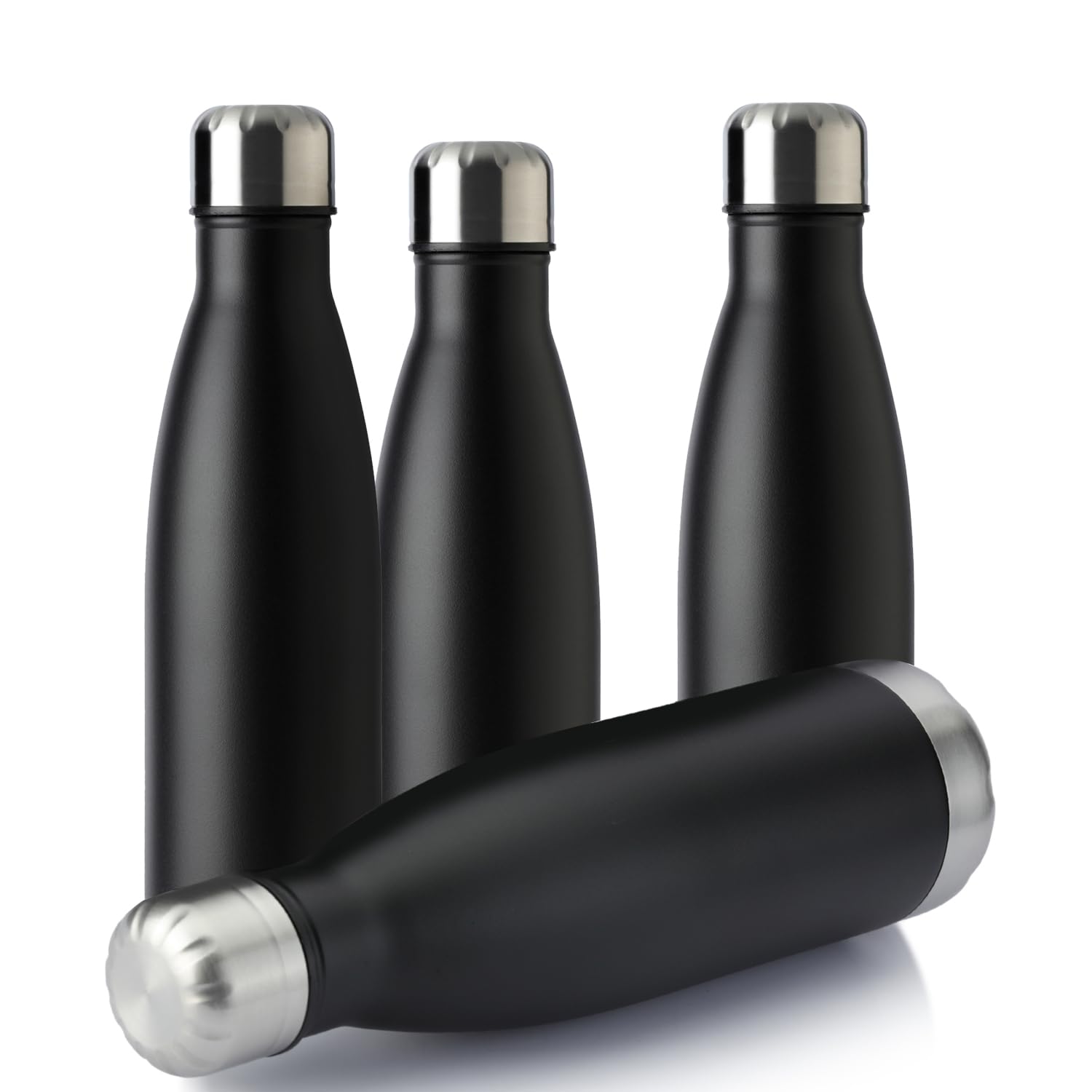 MEWAY 17oz Sport Water Bottle 12 Pack Vacuum Insulated Stainless Steel Leak-Proof Double Wall Cola Shape Water Bottle,Keep Drinks Hot & Cold (Silver,12 Pack)