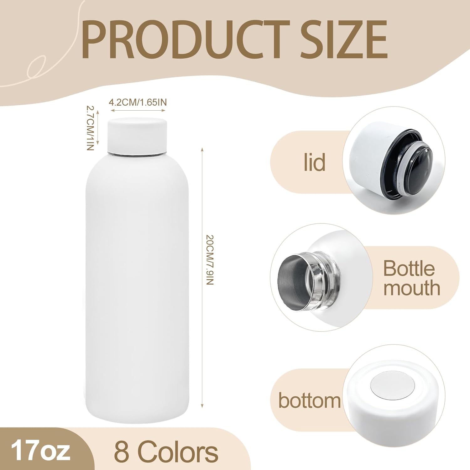 16 Pack Stainless Steel Insulated Water Bottle 17oz Blank Double Wall Vacuum Thermal Sports Bottle Personalized Metal Water Bottles Bulk for Travel Team Gift, Office