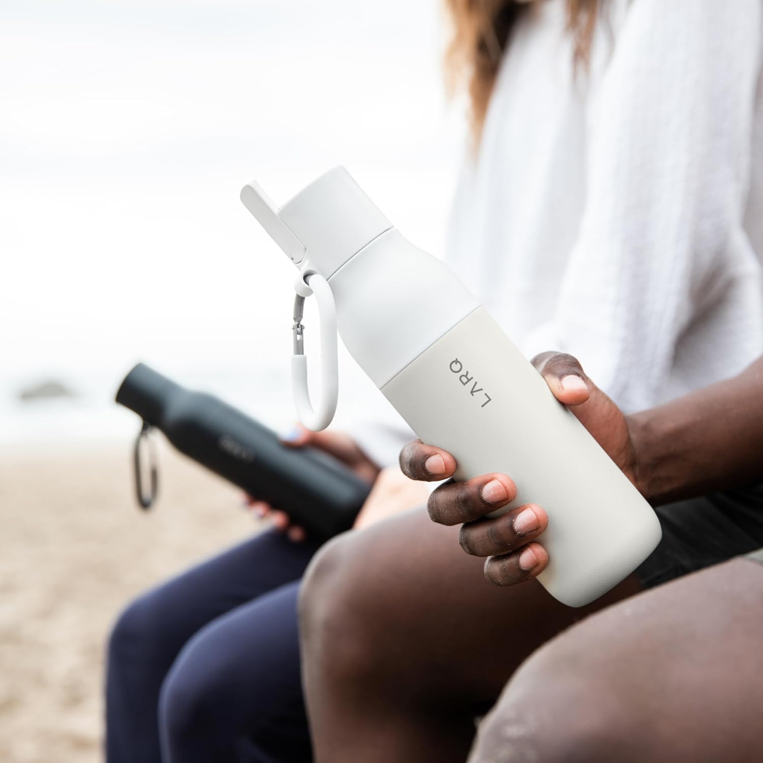 LARQ Bottle Filtered - Insulated Stainless Steel Water Bottle BPA Free with Nano Zero Technology and Long-Lasting Filters, Granite White, 25oz