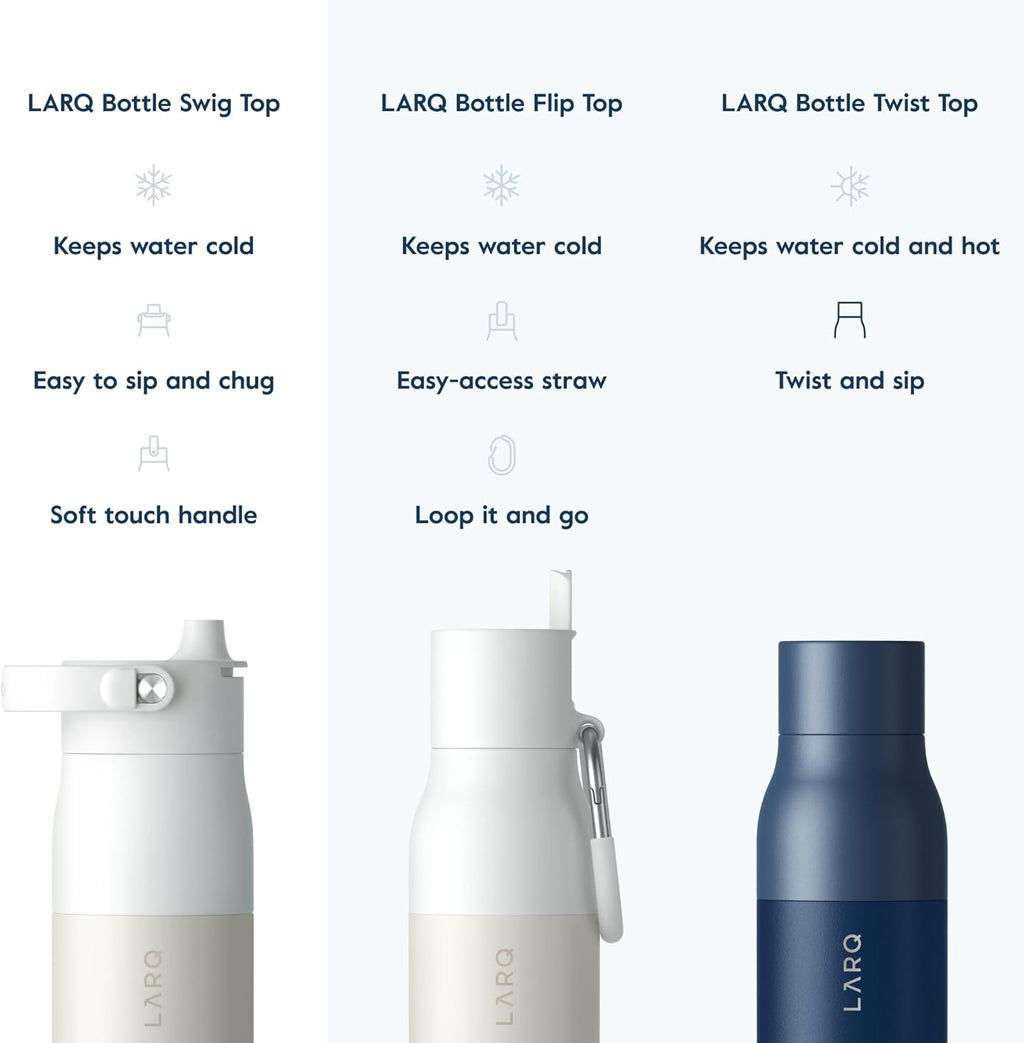 LARQ Bottle Swig Top 34oz - Insulated Stainless Steel Water Bottle With Built-In Silicone Handle | BPA Free | Reusable Water Bottle for Sports, Gym, and Travel, Granite White
