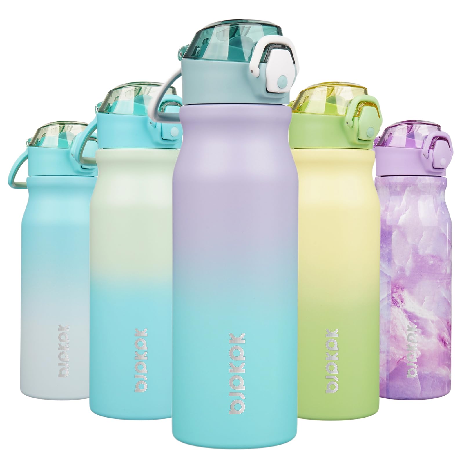 BJPKPK Water Bottle with Straw 18oz Insulated Water Bottles Reusable Stainless Steel Metal Thermal Flask with Leak Proof Lockable Lid and Carry Handle,Light Pink