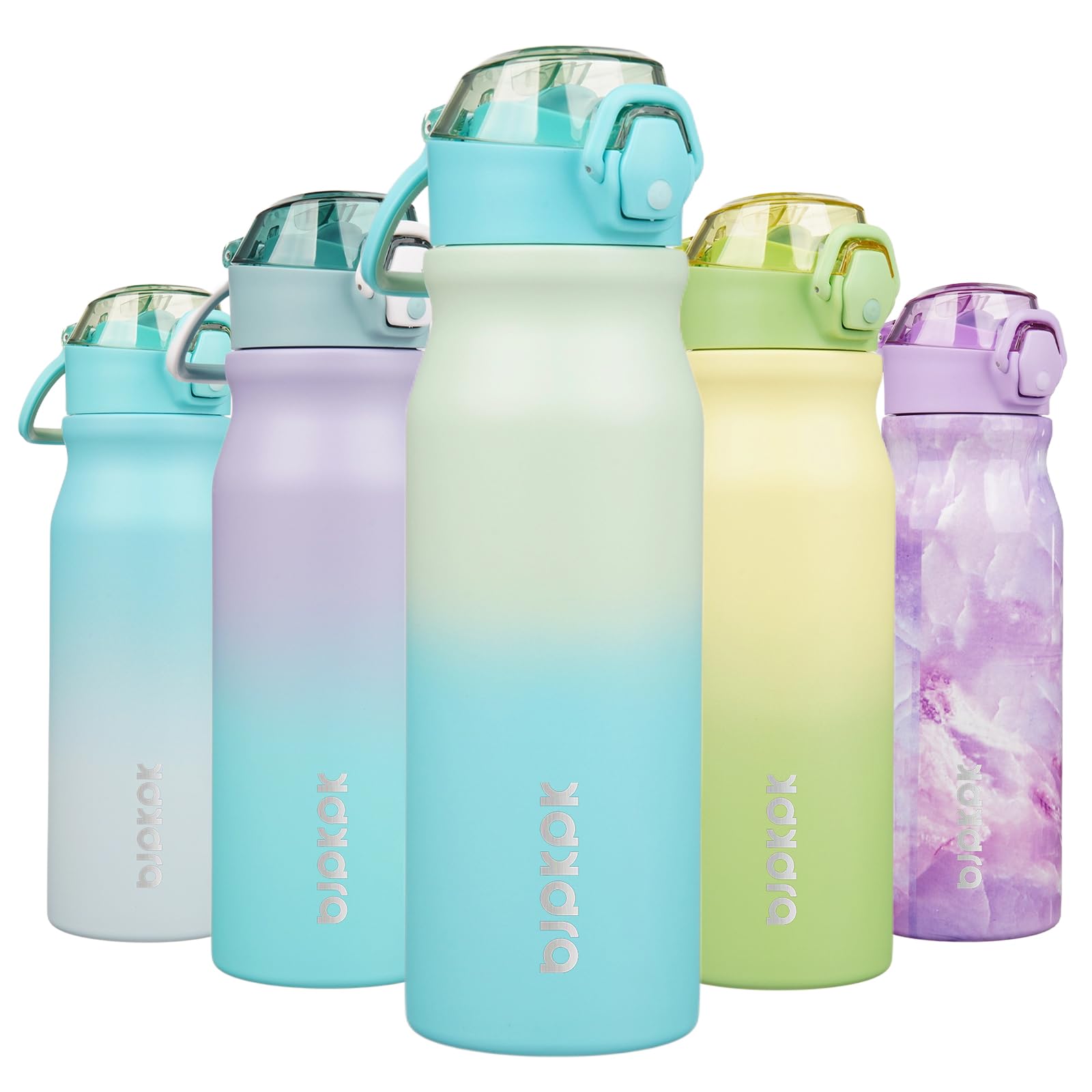 BJPKPK Water Bottle with Straw 18oz Insulated Water Bottles Reusable Stainless Steel Metal Thermal Flask with Leak Proof Lockable Lid and Carry Handle,Light Pink