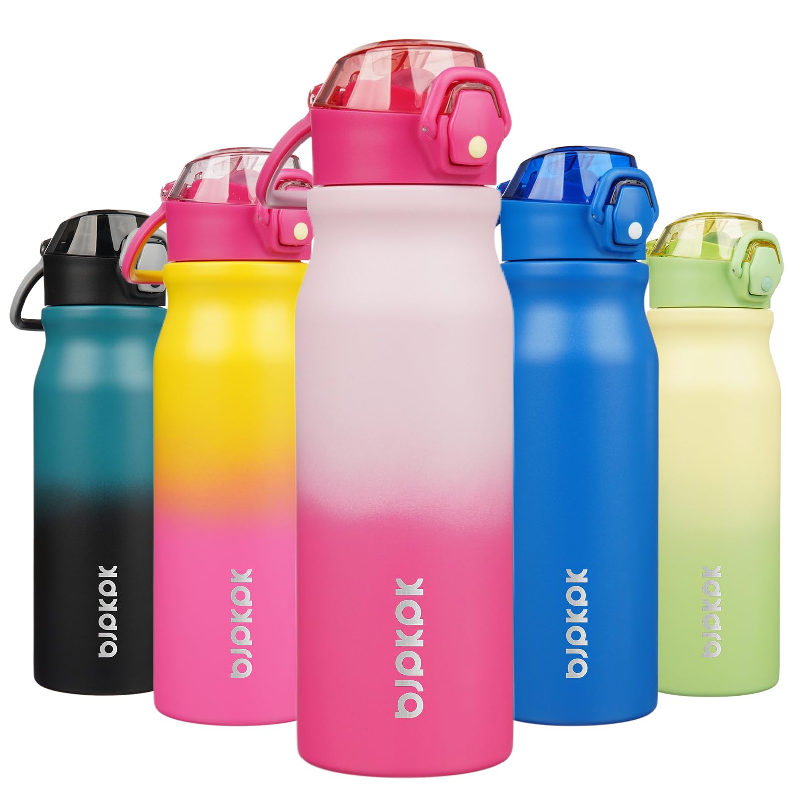 BJPKPK Water Bottle with Straw 18oz Insulated Water Bottles Reusable Stainless Steel Metal Thermal Flask with Leak Proof Lockable Lid and Carry Handle,Light Pink