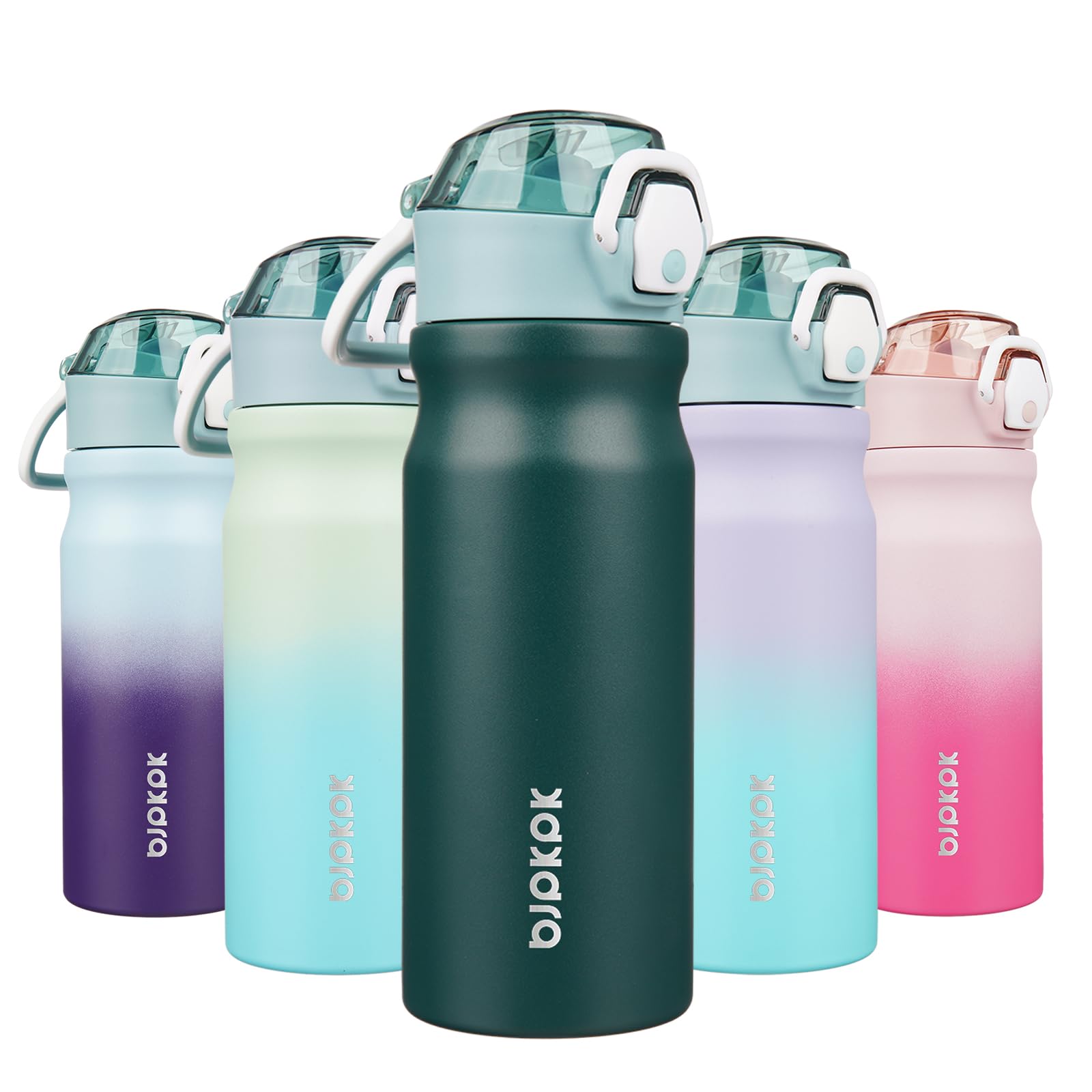 BJPKPK Water Bottle with Straw 18oz Insulated Water Bottles Reusable Stainless Steel Metal Thermal Flask with Leak Proof Lockable Lid and Carry Handle,Light Pink