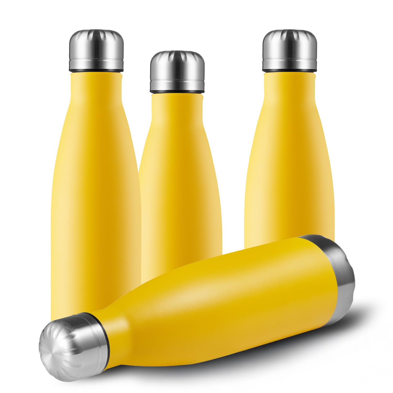 MEWAY 17oz Sport Water Bottle 12 Pack Vacuum Insulated Stainless Steel Leak-Proof Double Wall Cola Shape Water Bottle,Keep Drinks Hot & Cold (Silver,12 Pack)