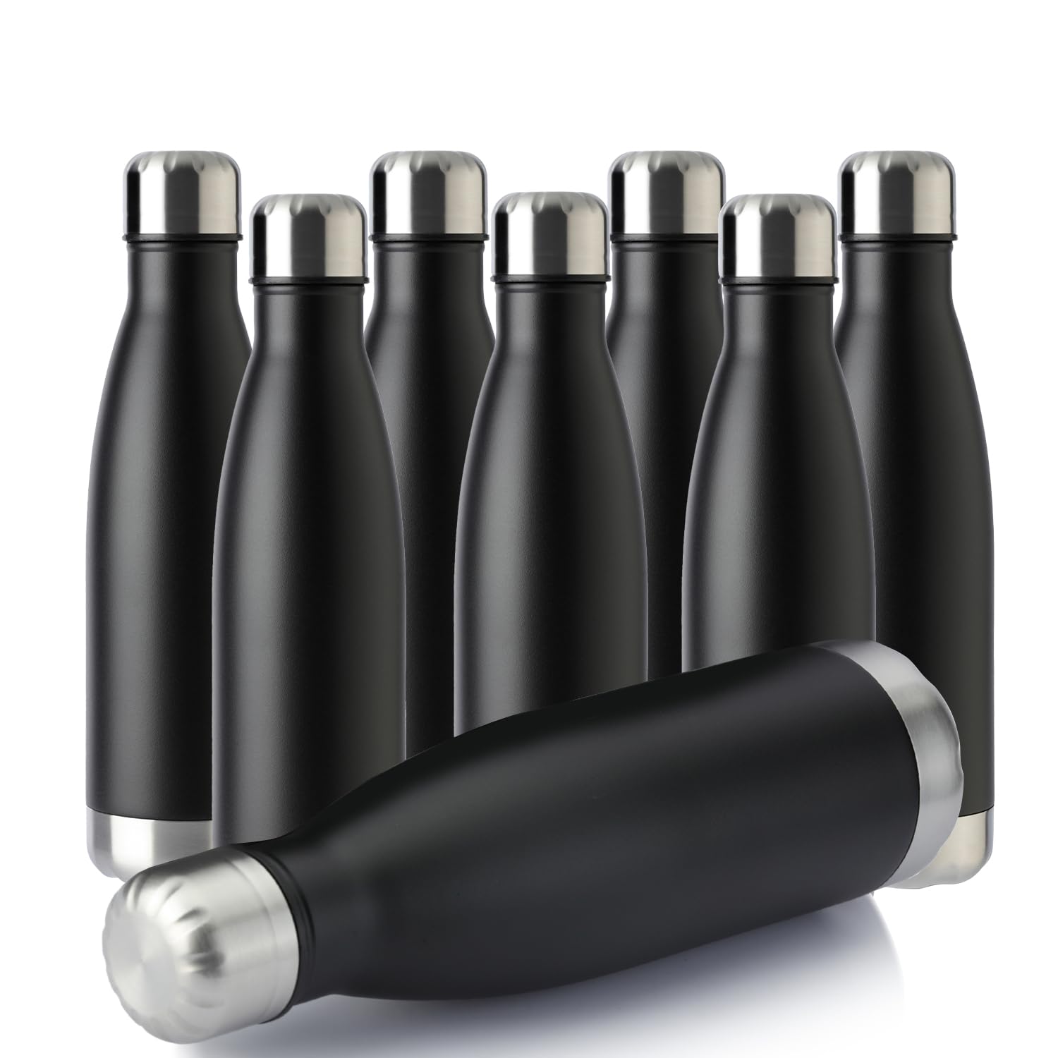 MEWAY 17oz Sport Water Bottle 12 Pack Vacuum Insulated Stainless Steel Leak-Proof Double Wall Cola Shape Water Bottle,Keep Drinks Hot & Cold (Silver,12 Pack)