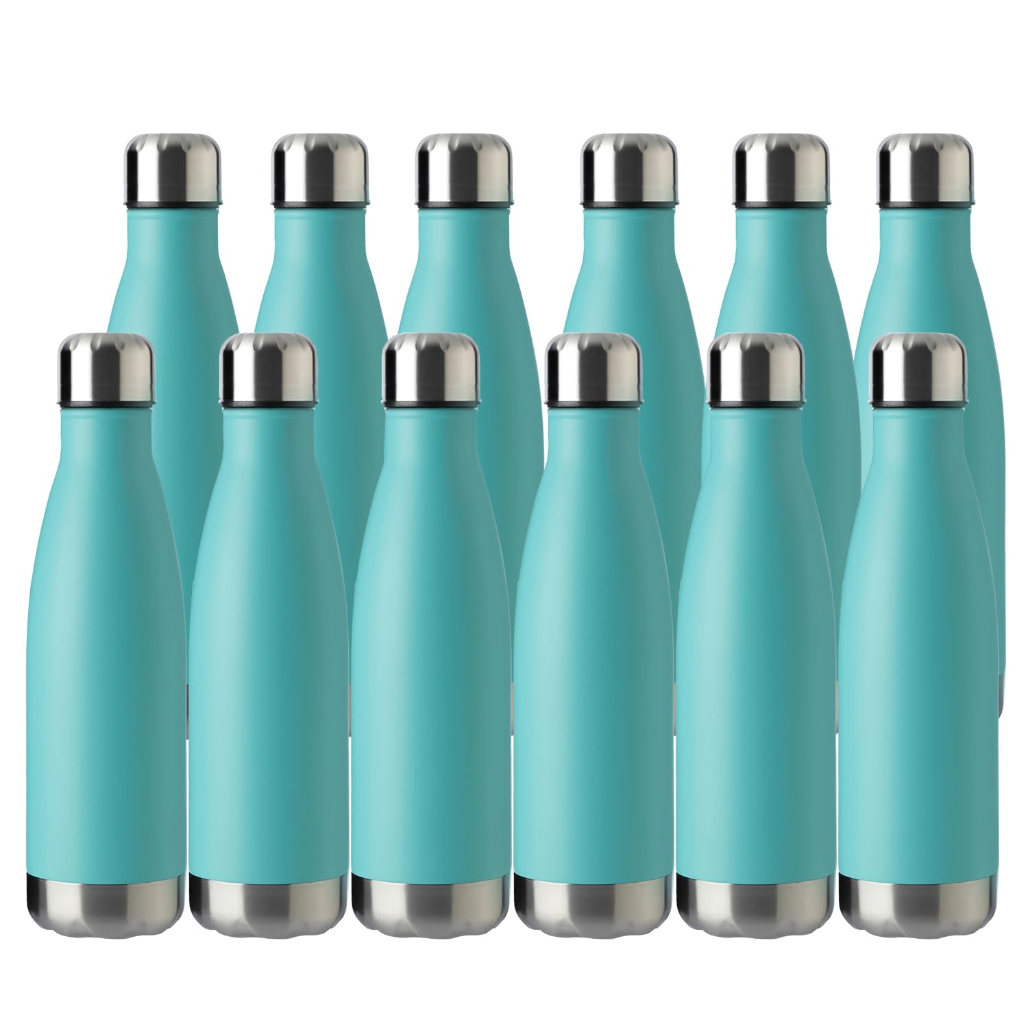 MEWAY 17oz Sport Water Bottle 12 Pack Vacuum Insulated Stainless Steel Leak-Proof Double Wall Cola Shape Water Bottle,Keep Drinks Hot & Cold (Silver,12 Pack)