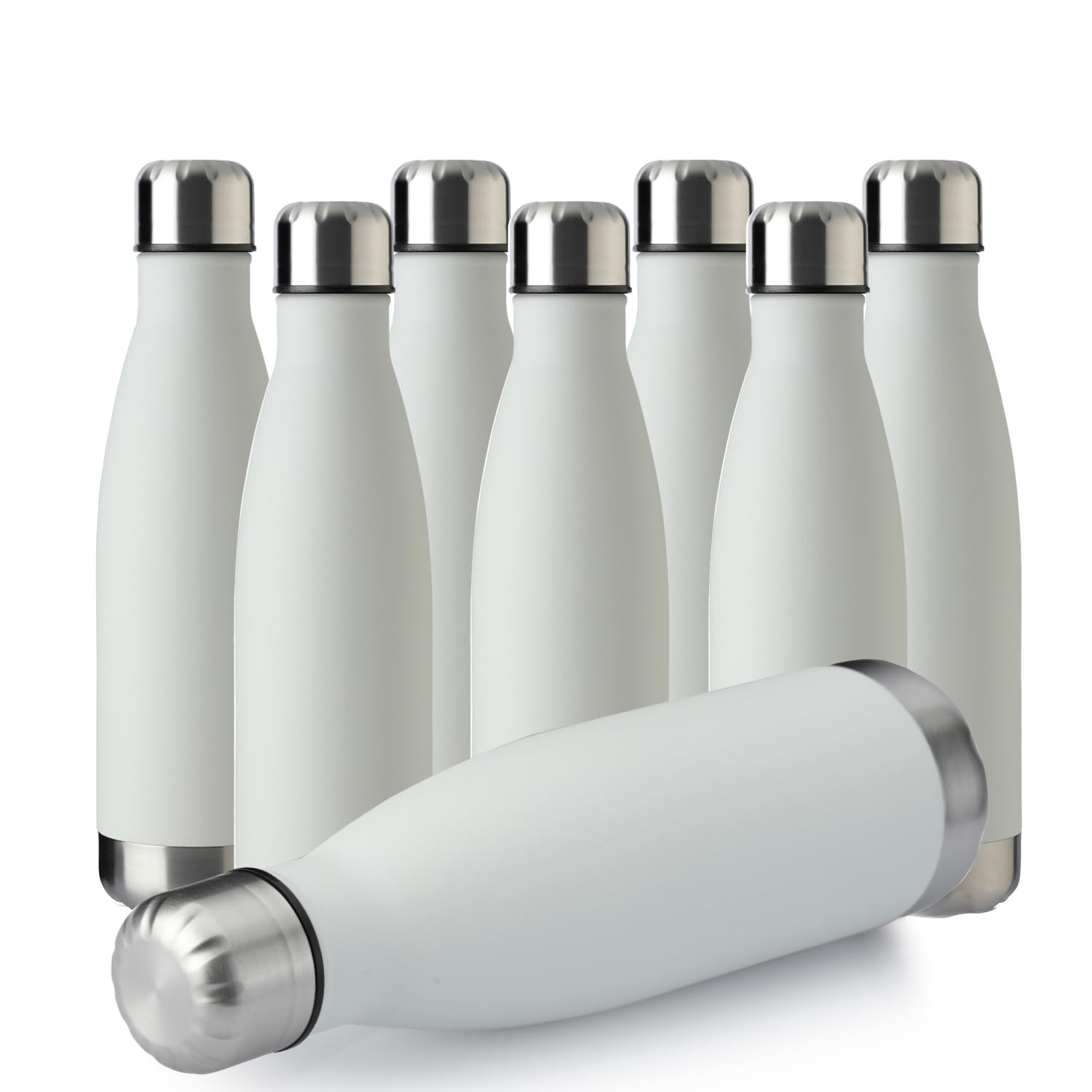 MEWAY 17oz Sport Water Bottle 12 Pack Vacuum Insulated Stainless Steel Leak-Proof Double Wall Cola Shape Water Bottle,Keep Drinks Hot & Cold (Silver,12 Pack)