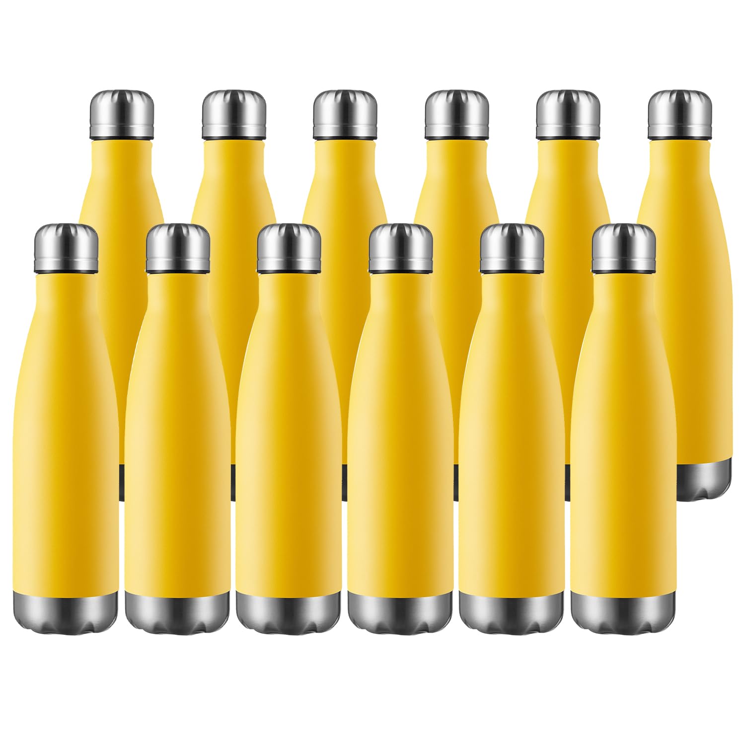 MEWAY 17oz Sport Water Bottle 12 Pack Vacuum Insulated Stainless Steel Leak-Proof Double Wall Cola Shape Water Bottle,Keep Drinks Hot & Cold (Silver,12 Pack)