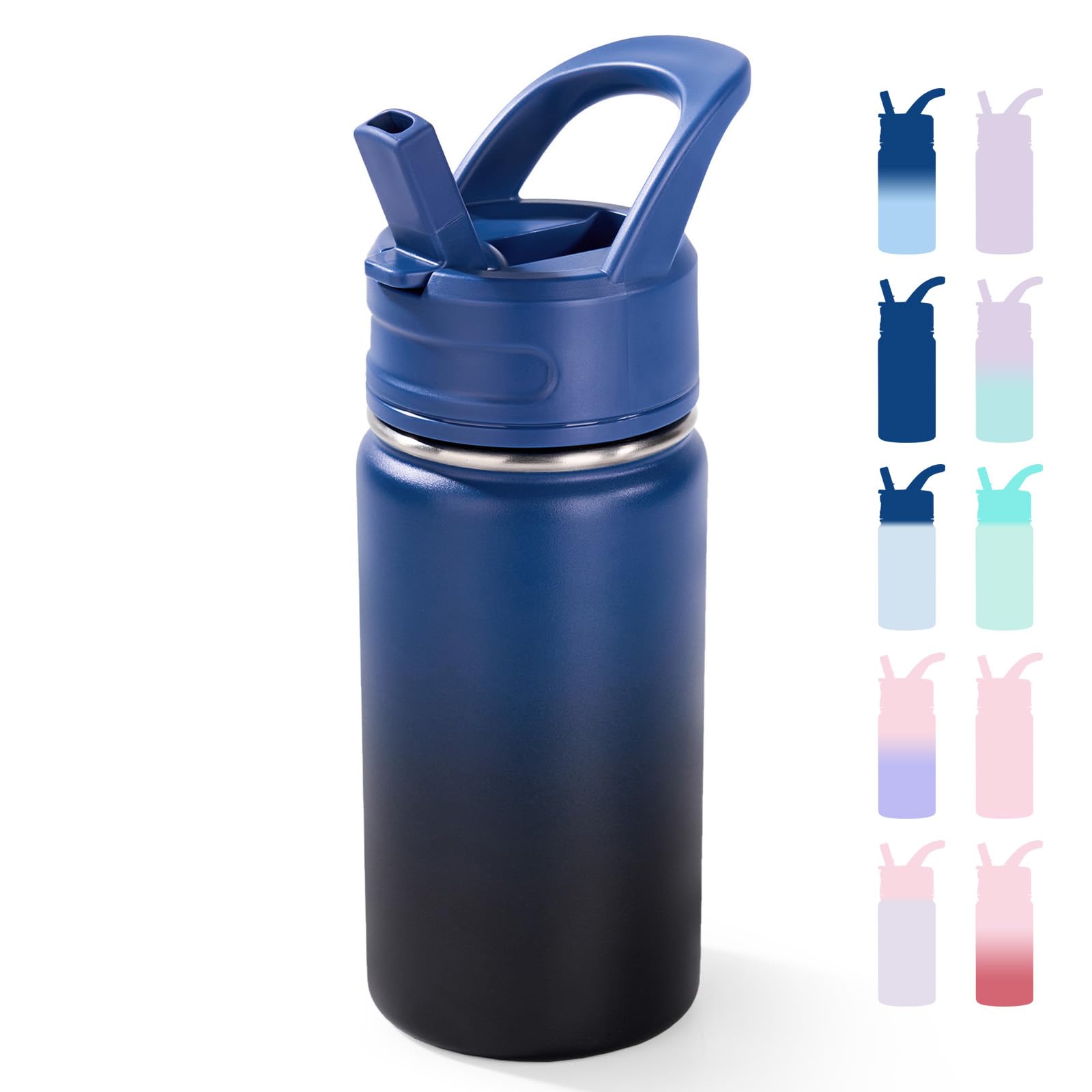 12oz Kids Water Bottle for School, Toddler Bottles with Straws, Stainless Steel Vacuum Insulated Water Bottle for Boys&Girls, Leak-Proof, BPA-Free, Purple