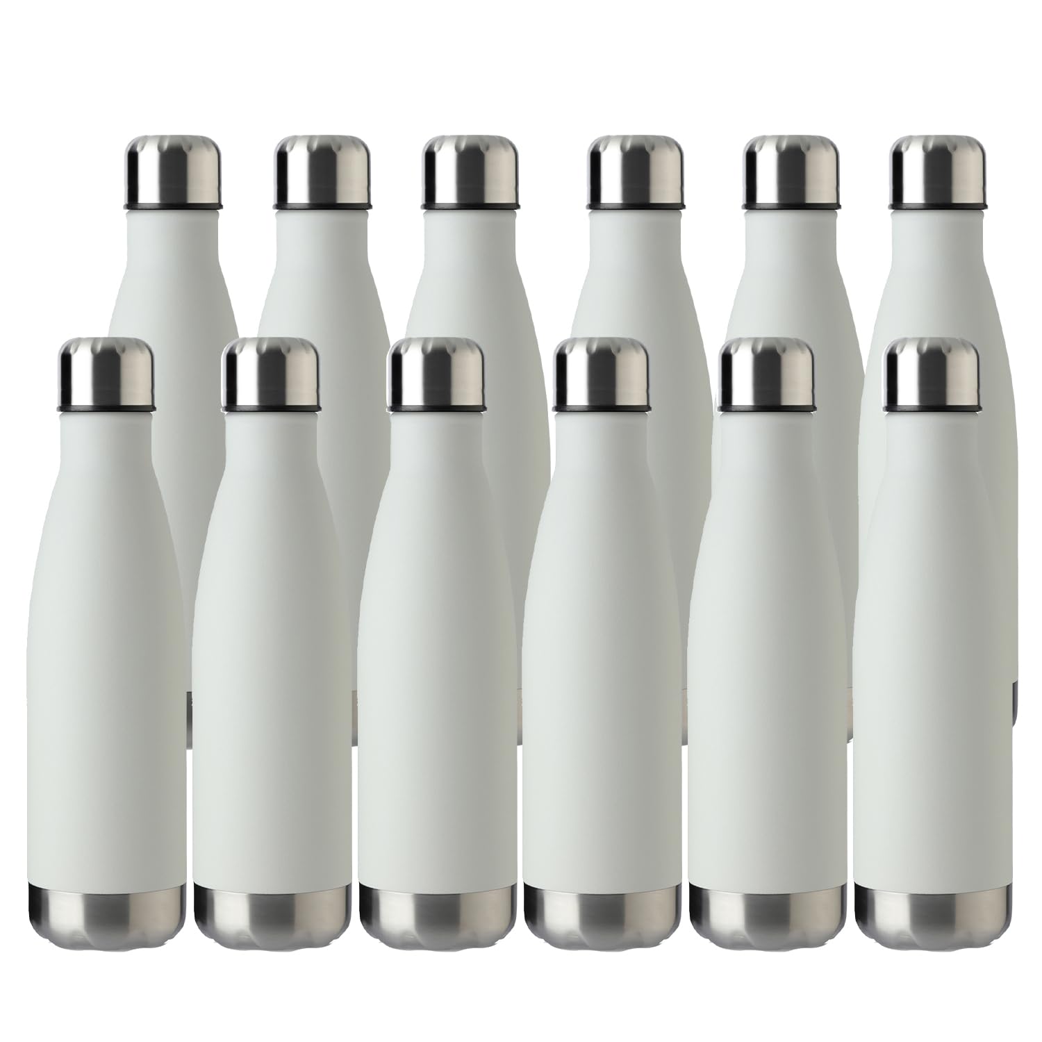 MEWAY 17oz Sport Water Bottle 12 Pack Vacuum Insulated Stainless Steel Leak-Proof Double Wall Cola Shape Water Bottle,Keep Drinks Hot & Cold (Silver,12 Pack)