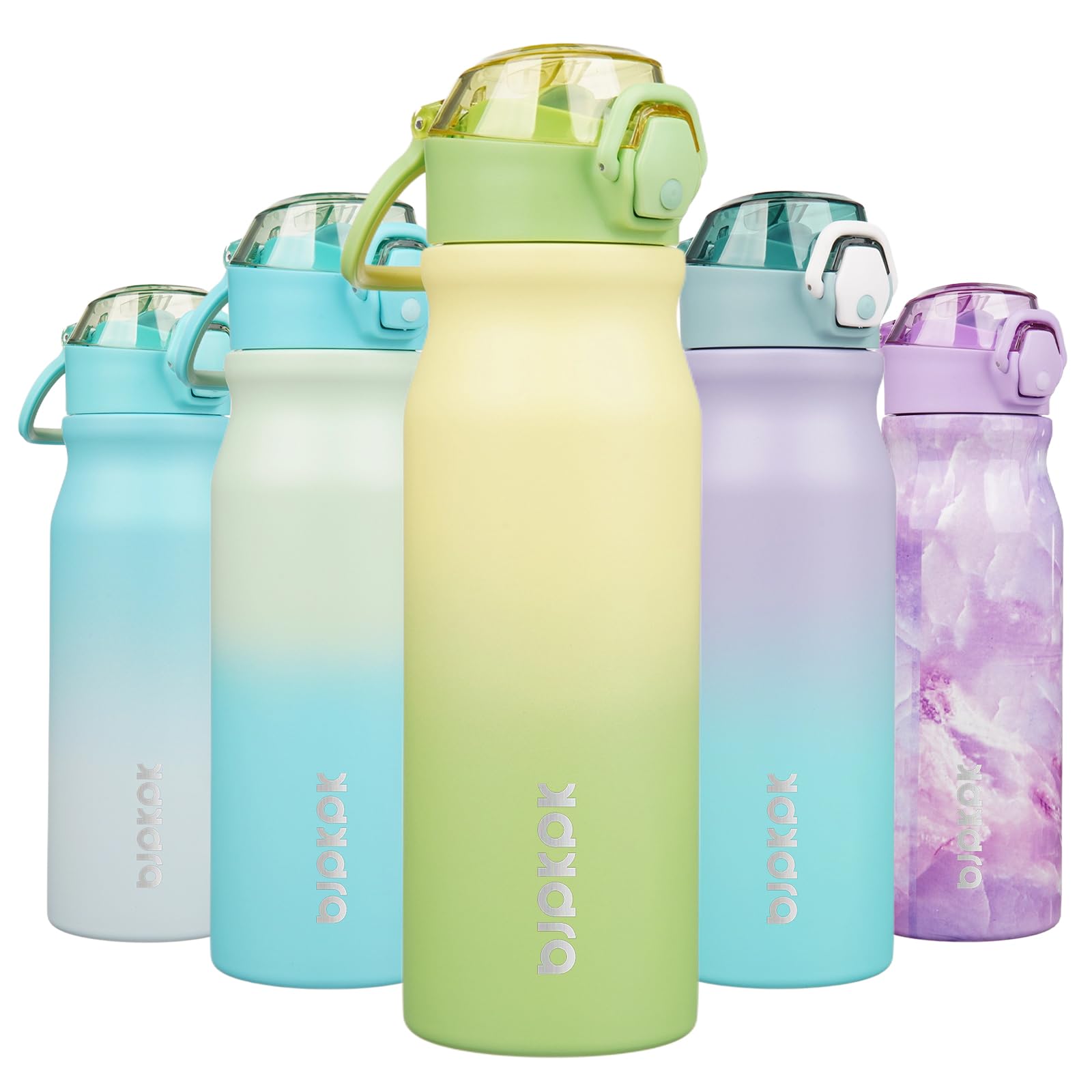 BJPKPK Water Bottle with Straw 18oz Insulated Water Bottles Reusable Stainless Steel Metal Thermal Flask with Leak Proof Lockable Lid and Carry Handle,Light Pink