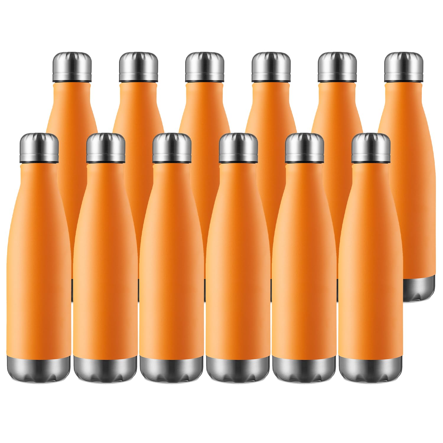 MEWAY 17oz Sport Water Bottle 12 Pack Vacuum Insulated Stainless Steel Leak-Proof Double Wall Cola Shape Water Bottle,Keep Drinks Hot & Cold (Silver,12 Pack)