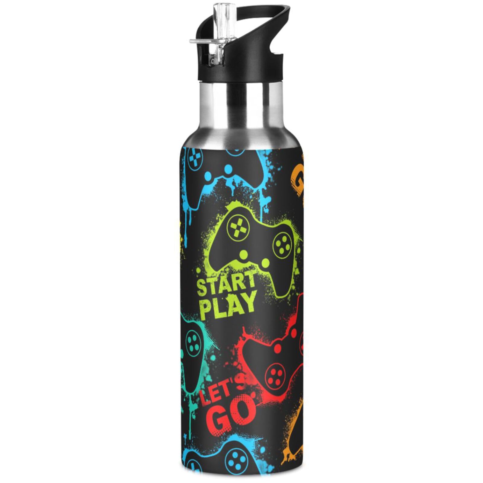 Ski Water Bottle Kids Insulated Sports Vacuum Stainless Steel Mug with Straw Lid & Handle 20 oz