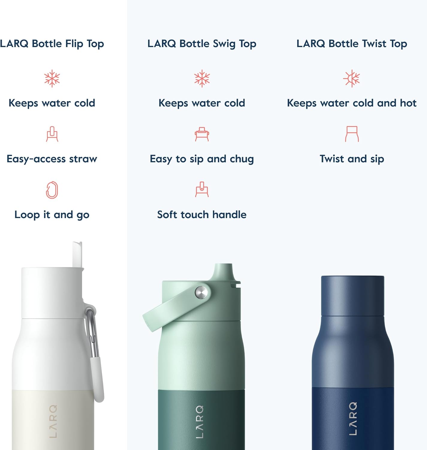 LARQ Flip Top 25 oz Insulated Stainless Steel Water Bottle With Straw | Thermos, BPA Free | Reusable Bottle for Sports, Gym, Travel | Keeps Drinks Cold 24 Hours, Granite White