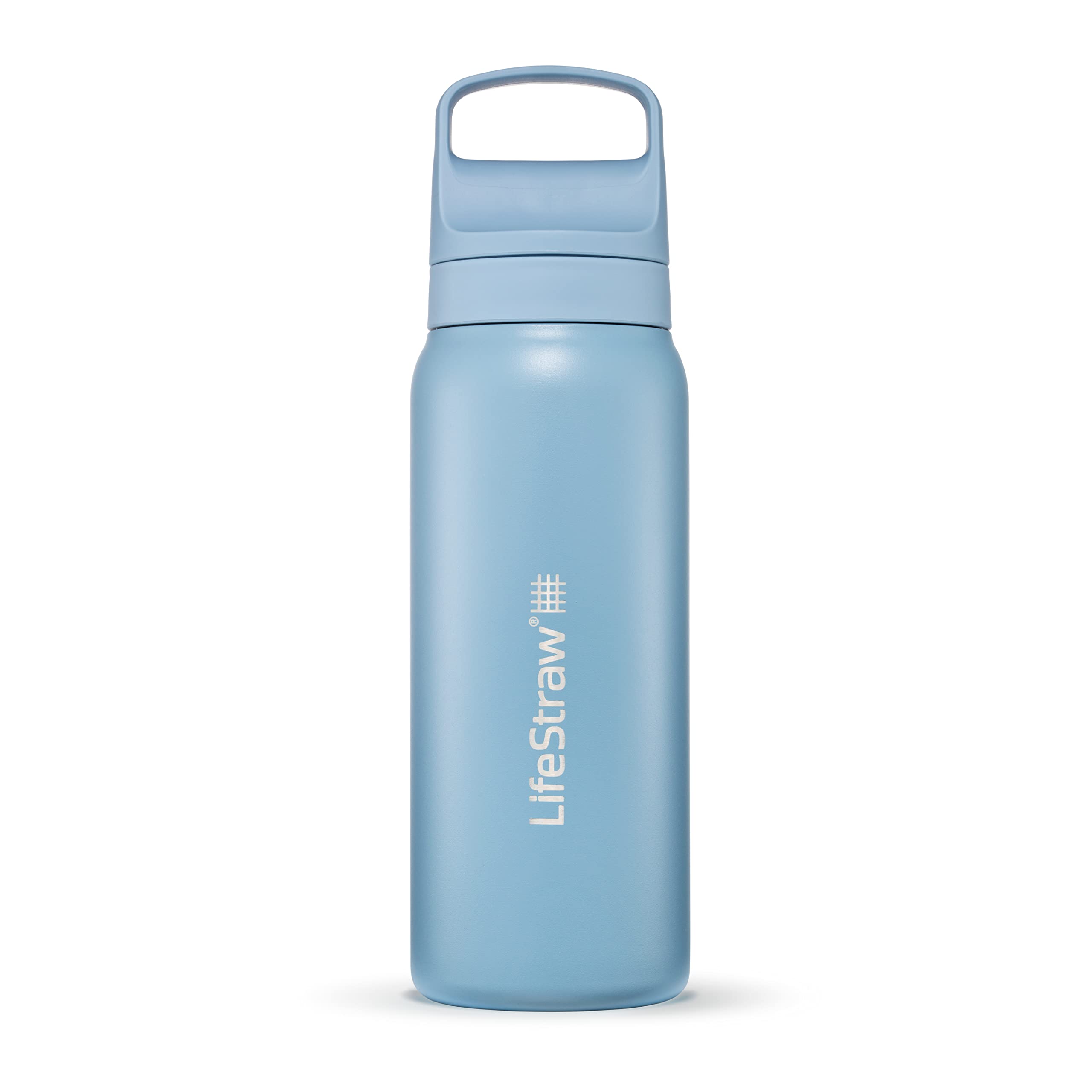 LifeStraw Go Series — Insulated Stainless Steel Water Filter Bottle for Travel and Everyday Use Removes Bacteria, Parasites and Microplastics, Improves Taste, 24oz Nordic Noir