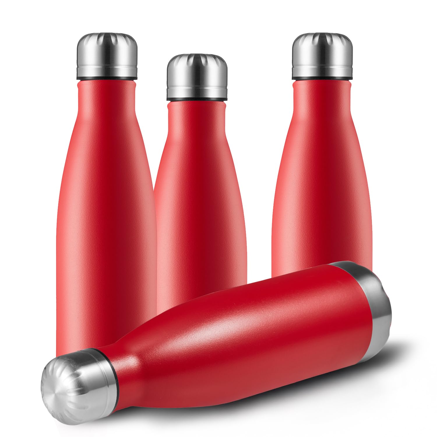 MEWAY 17oz Sport Water Bottle 12 Pack Vacuum Insulated Stainless Steel Leak-Proof Double Wall Cola Shape Water Bottle,Keep Drinks Hot & Cold (Silver,12 Pack)