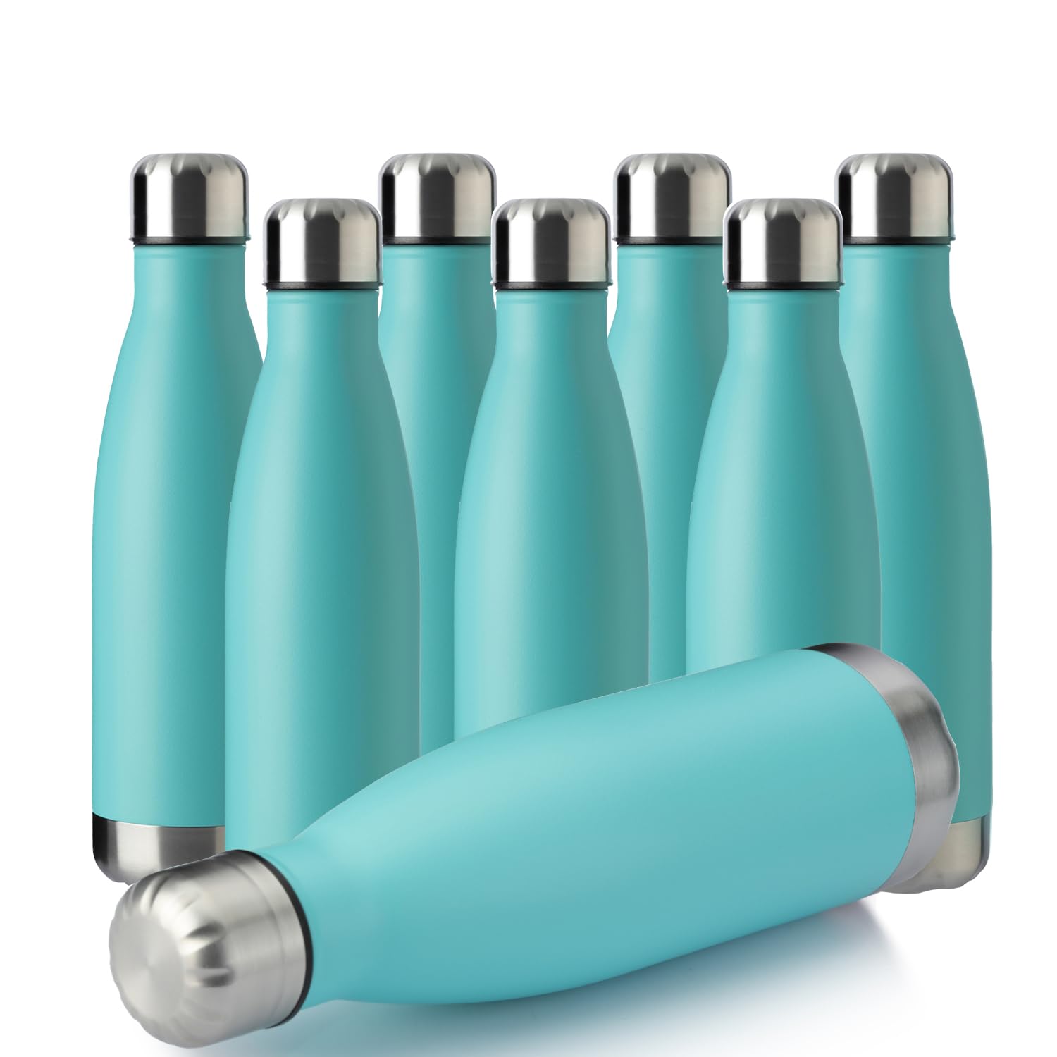 MEWAY 17oz Sport Water Bottle 12 Pack Vacuum Insulated Stainless Steel Leak-Proof Double Wall Cola Shape Water Bottle,Keep Drinks Hot & Cold (Silver,12 Pack)