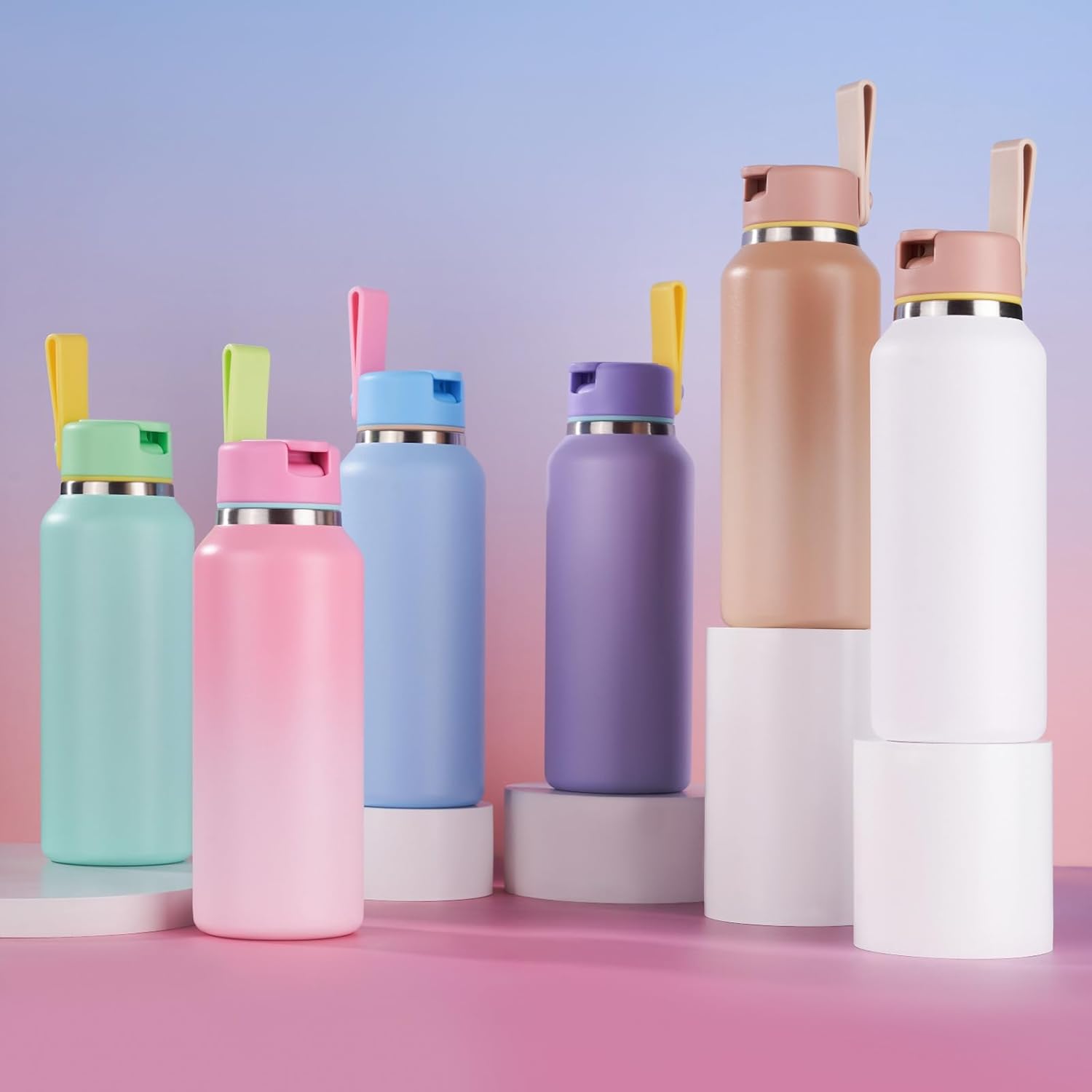 12oz Kids Water Bottle for School Boys&Girls, Toddler Cup, 304 Stainless Steel Sport Insulated Water Bottle with Straws, BPA-Free, Gradient Brown