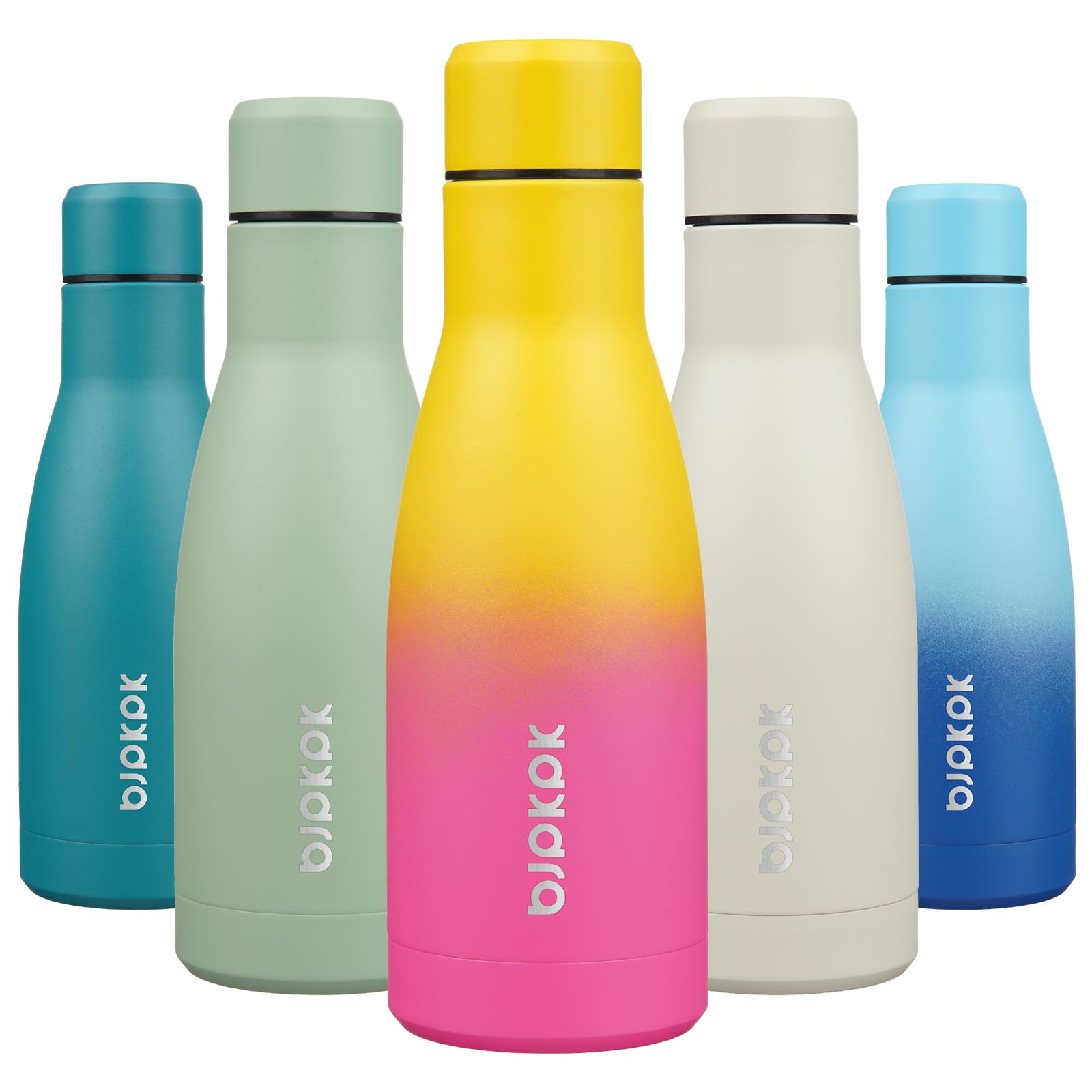 BJPKPK 12oz Water Bottles Stainless Steel Double Wall Vacuum Insulated Small Water Bottles for Travel,Sea Blue