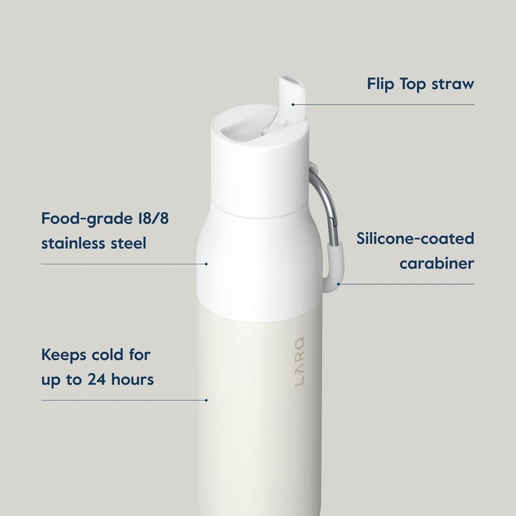 LARQ Flip Top 25 oz Insulated Stainless Steel Water Bottle With Straw | Thermos, BPA Free | Reusable Bottle for Sports, Gym, Travel | Keeps Drinks Cold 24 Hours, Granite White