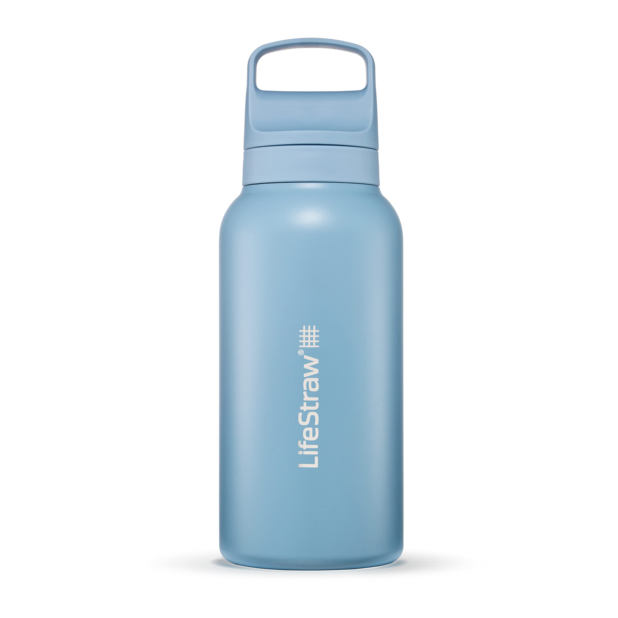 LifeStraw Go Series — Insulated Stainless Steel Water Filter Bottle for Travel and Everyday Use Removes Bacteria, Parasites and Microplastics, Improves Taste, 24oz Nordic Noir