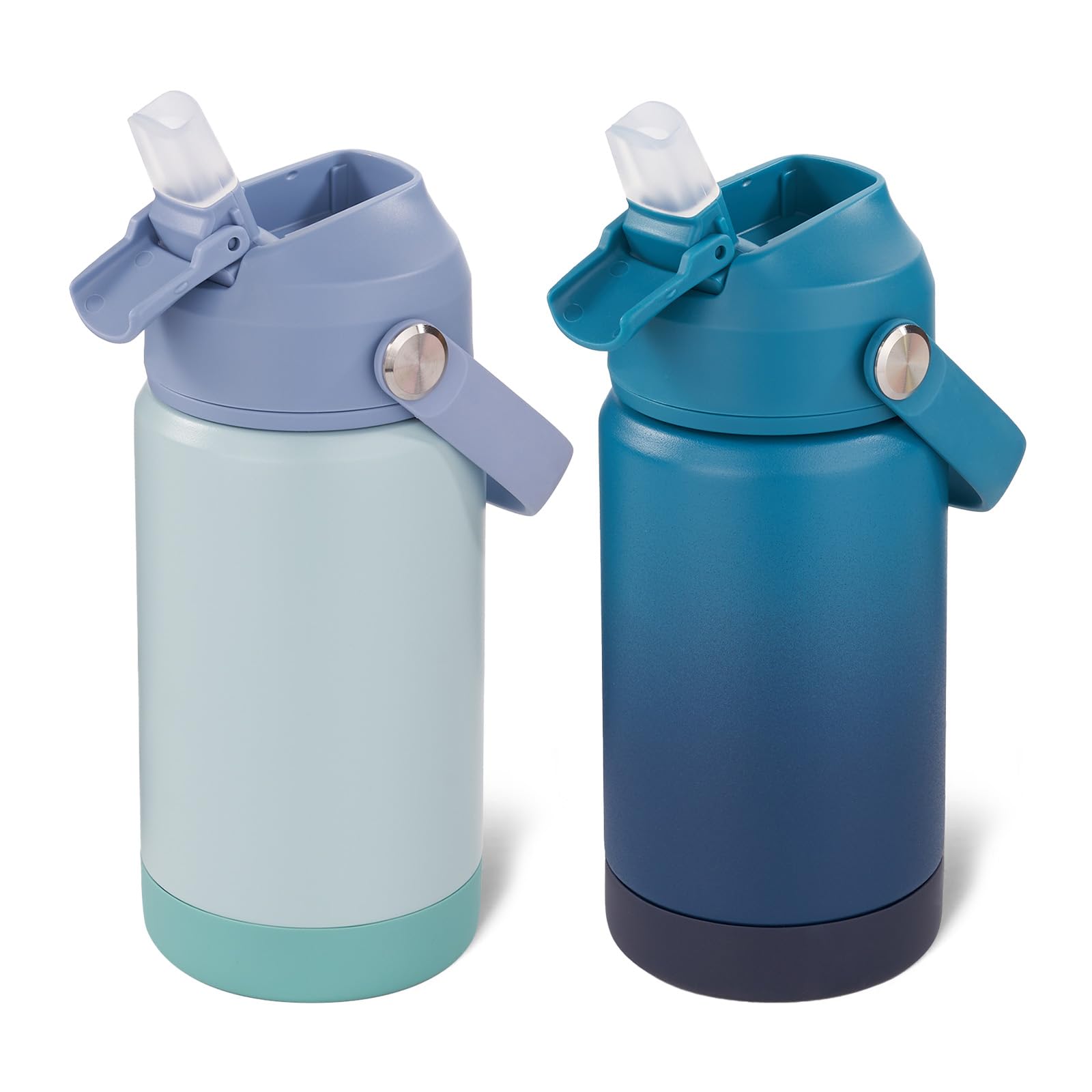 12 oz Water Bottle, Kids Water Bottles for School, Toddler Cup with Straw & Handle, 304 Stainless Steel Insulated Water Bottle, Non-slip Silicone Base, BPA Free, Yellow