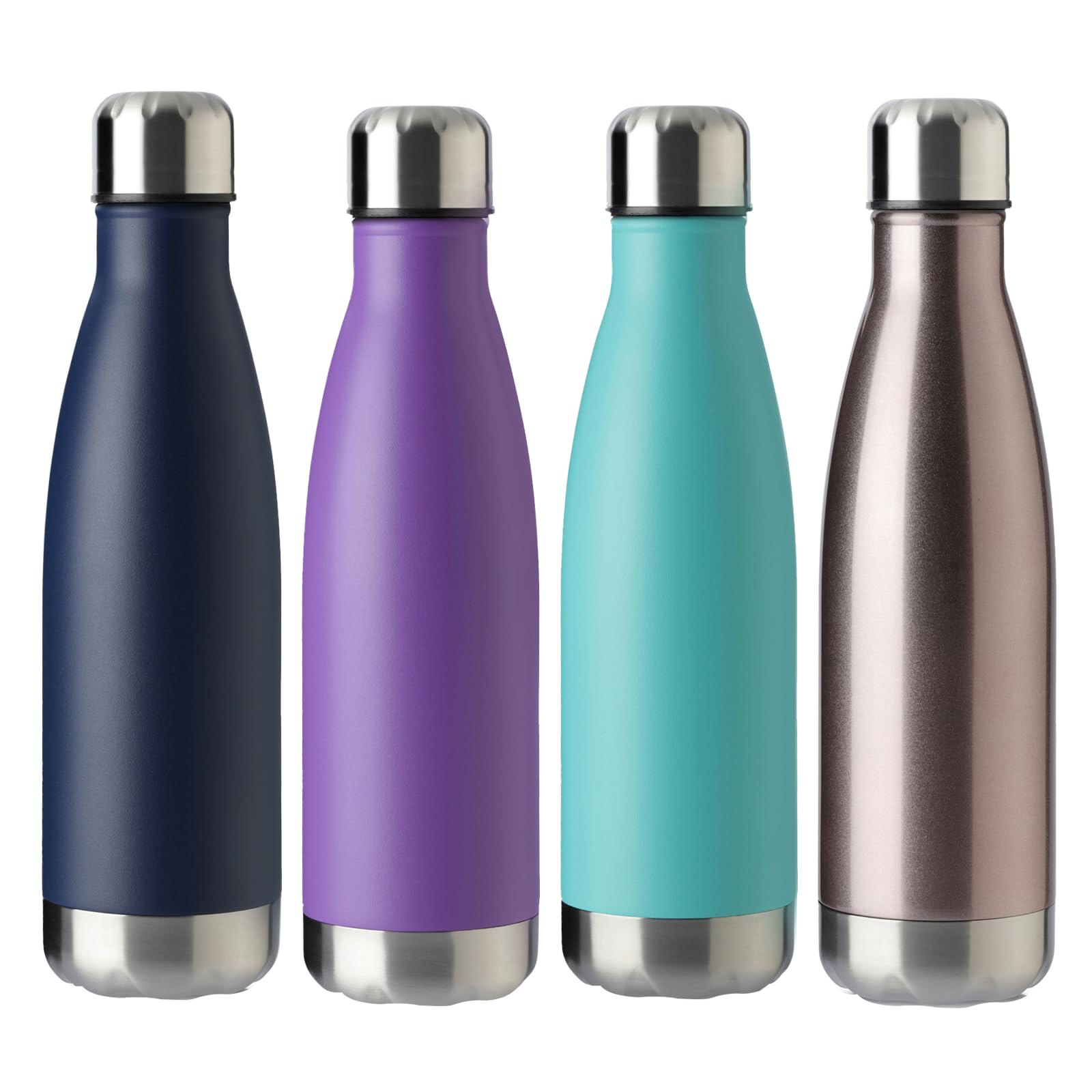 MEWAY 17oz Sport Water Bottle 12 Pack Vacuum Insulated Stainless Steel Leak-Proof Double Wall Cola Shape Water Bottle,Keep Drinks Hot & Cold (Silver,12 Pack)