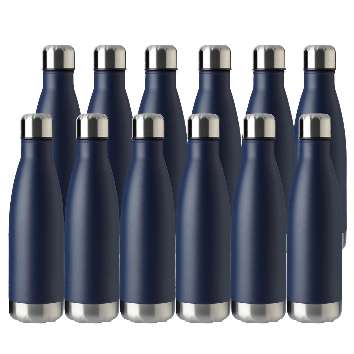 MEWAY 17oz Sport Water Bottle 12 Pack Vacuum Insulated Stainless Steel Leak-Proof Double Wall Cola Shape Water Bottle,Keep Drinks Hot & Cold (Silver,12 Pack)