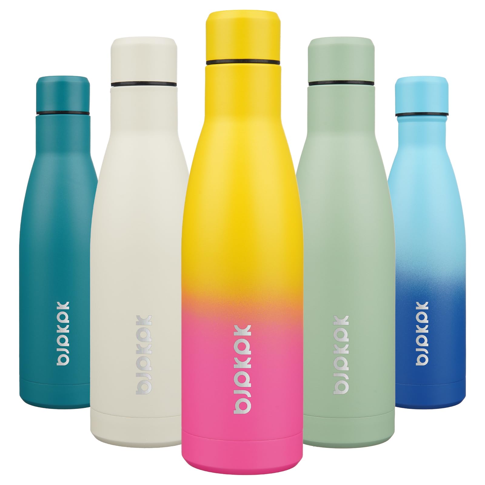 BJPKPK 12oz Water Bottles Stainless Steel Double Wall Vacuum Insulated Small Water Bottles for Travel,Sea Blue