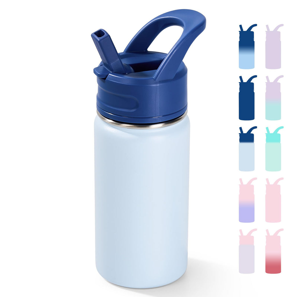 12oz Kids Water Bottle for School, Toddler Bottles with Straws, Stainless Steel Vacuum Insulated Water Bottle for Boys&Girls, Leak-Proof, BPA-Free, Purple