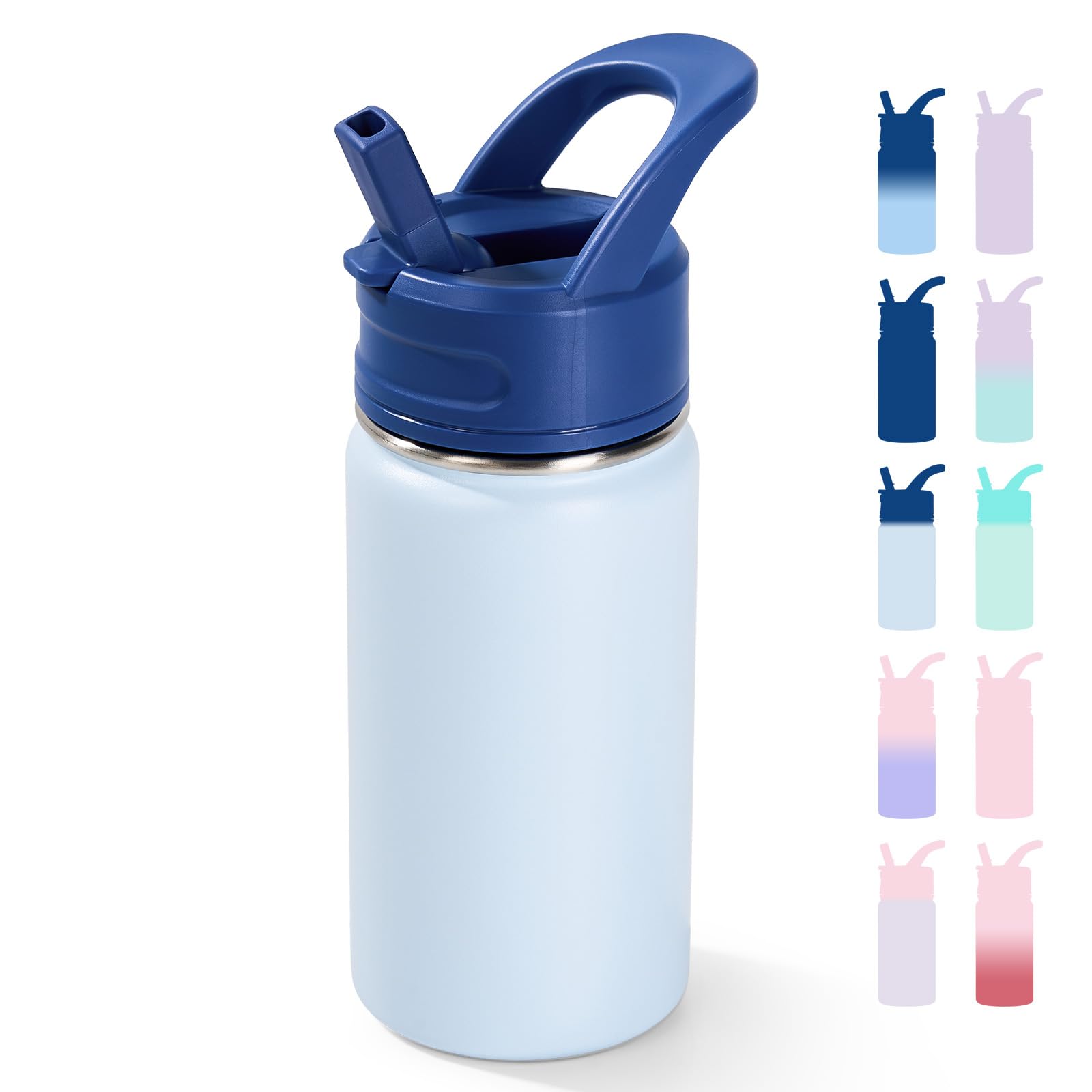 12oz Kids Water Bottle for School, Toddler Bottles with Straws, Stainless Steel Vacuum Insulated Water Bottle for Boys&Girls, Leak-Proof, BPA-Free, Purple