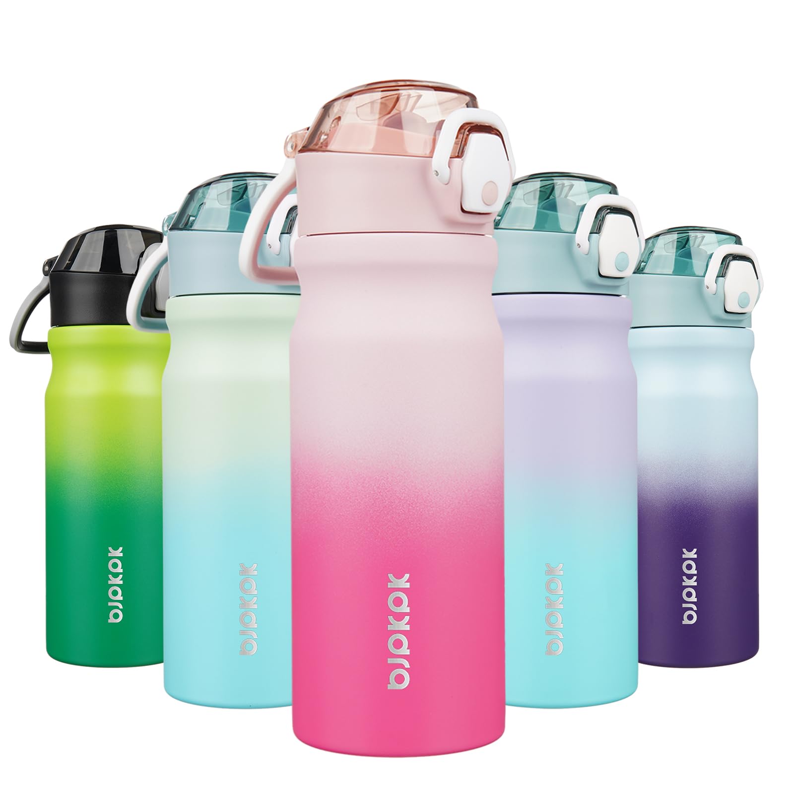 BJPKPK Water Bottle with Straw 18oz Insulated Water Bottles Reusable Stainless Steel Metal Thermal Flask with Leak Proof Lockable Lid and Carry Handle,Light Pink