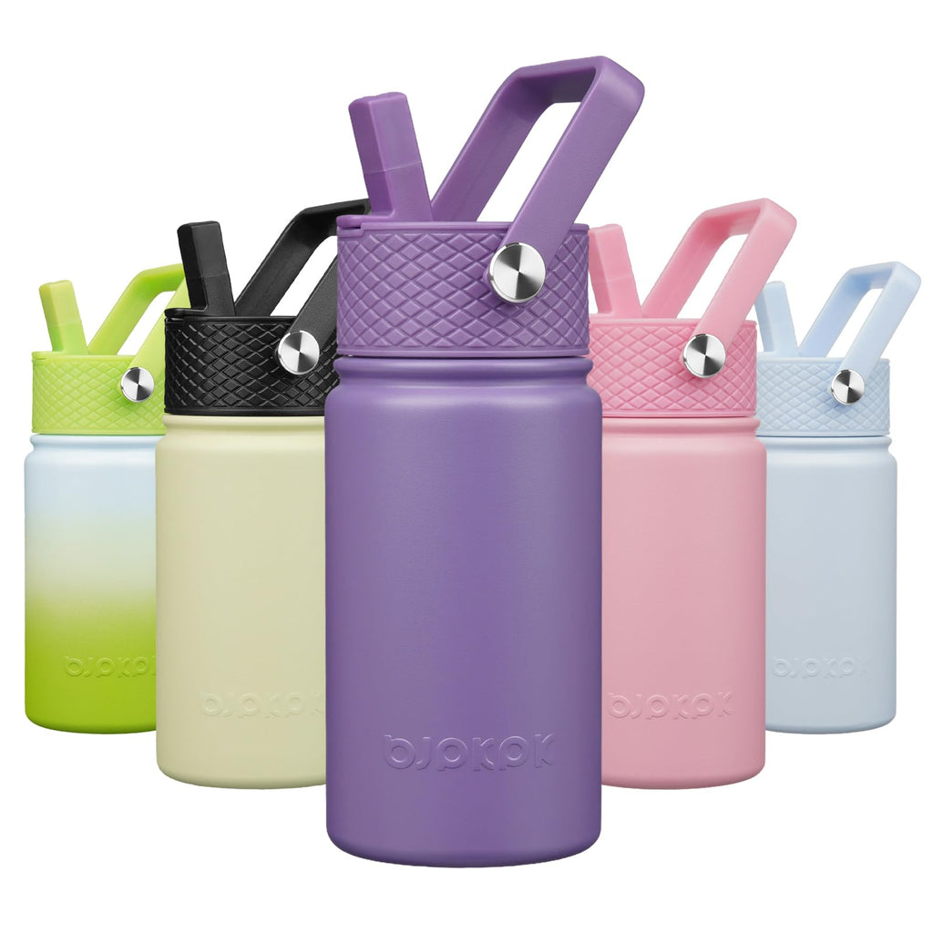 BJPKPK Insulated Water Bottle with Straw Lid, 15 oz Stainless Steel Metal Water Bottles, Reusable Leak Proof BPA Free Thermo, Flask, Cups - Lavender