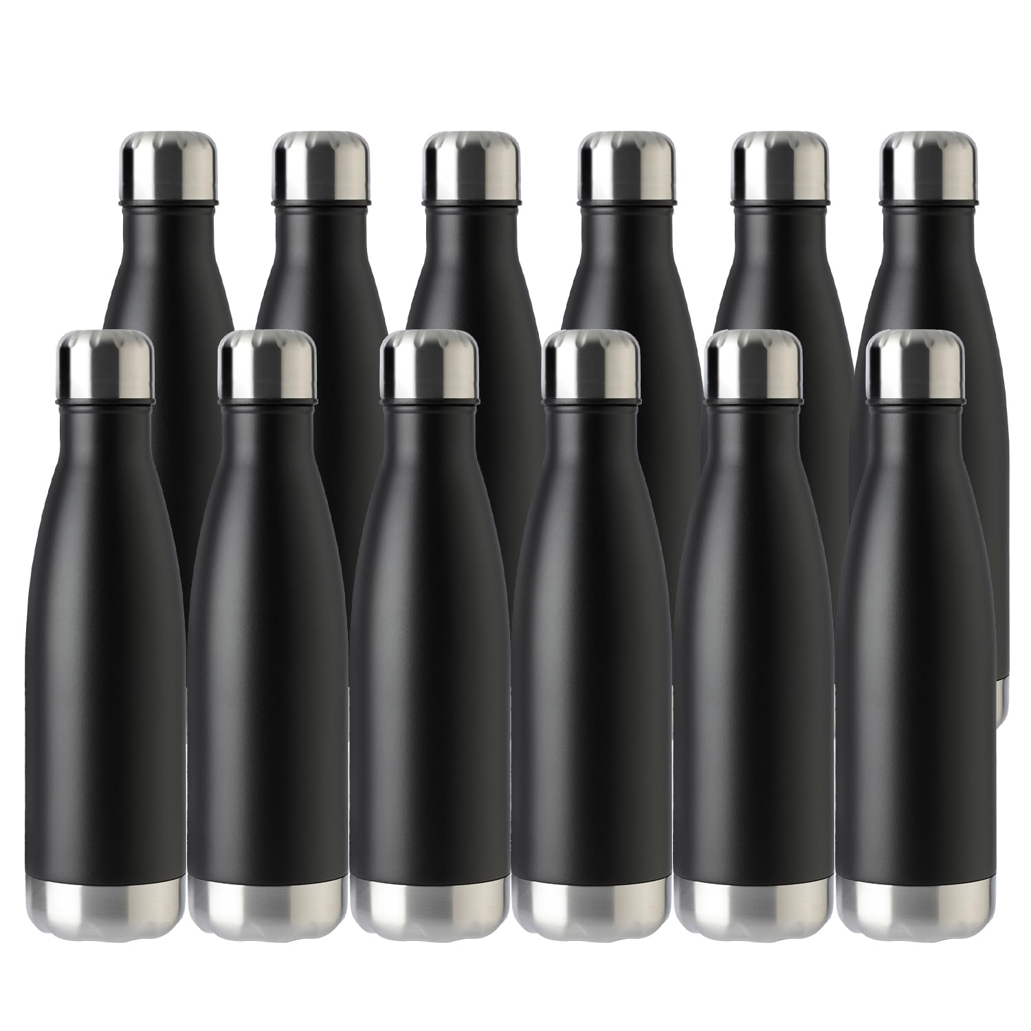 MEWAY 17oz Sport Water Bottle 12 Pack Vacuum Insulated Stainless Steel Leak-Proof Double Wall Cola Shape Water Bottle,Keep Drinks Hot & Cold (Silver,12 Pack)