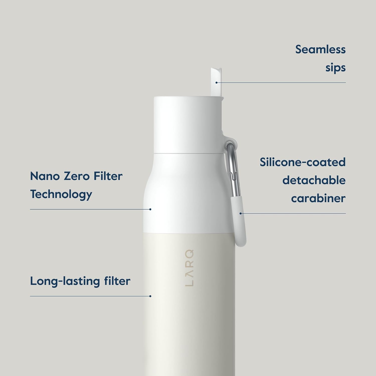 LARQ Bottle Filtered - Insulated Stainless Steel Water Bottle BPA Free with Nano Zero Technology and Long-Lasting Filters, Granite White, 25oz