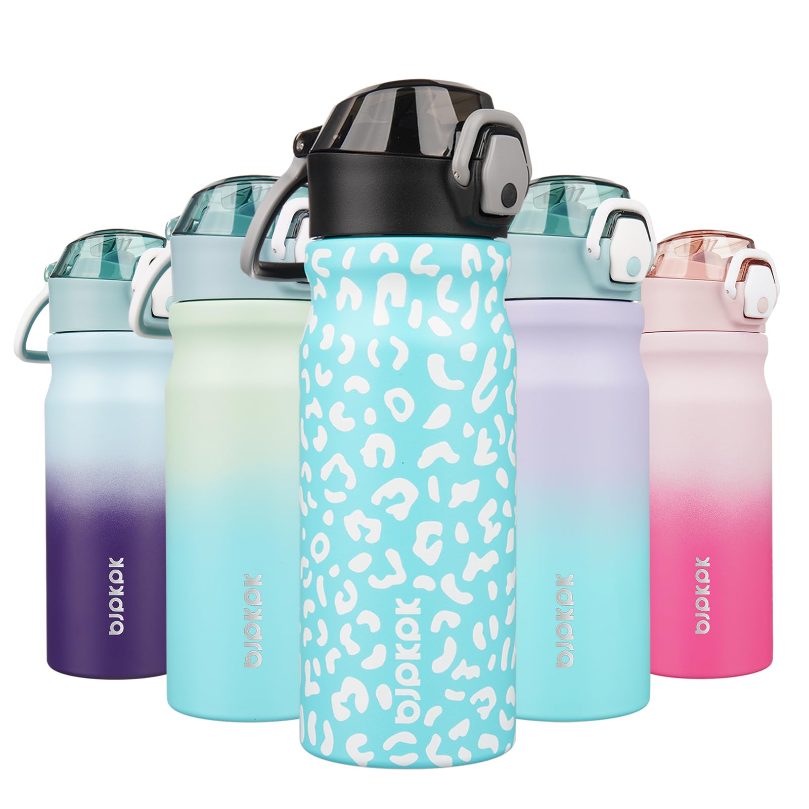 BJPKPK Water Bottle with Straw 18oz Insulated Water Bottles Reusable Stainless Steel Metal Thermal Flask with Leak Proof Lockable Lid and Carry Handle,Light Pink