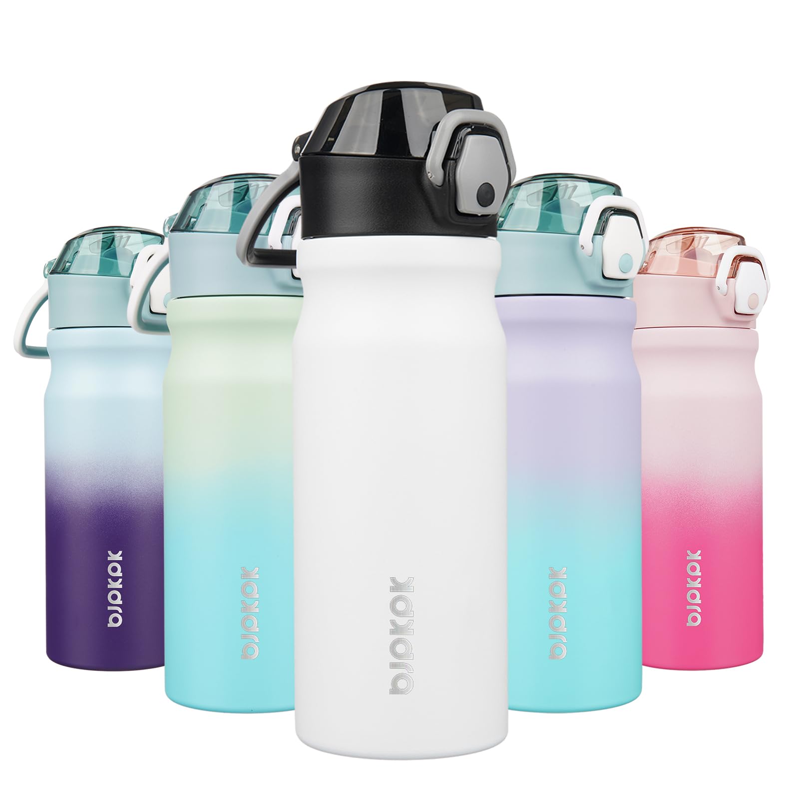 BJPKPK Water Bottle with Straw 18oz Insulated Water Bottles Reusable Stainless Steel Metal Thermal Flask with Leak Proof Lockable Lid and Carry Handle,Light Pink