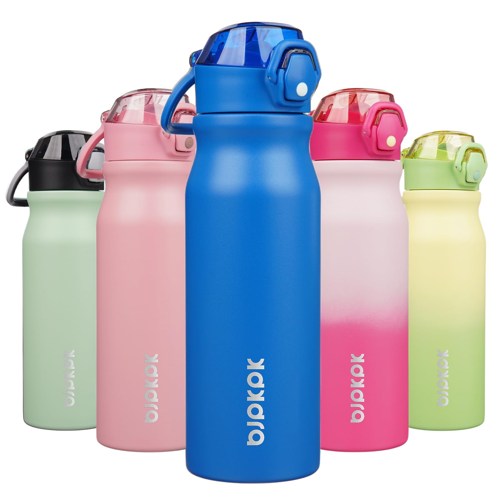 BJPKPK Water Bottle with Straw 18oz Insulated Water Bottles Reusable Stainless Steel Metal Thermal Flask with Leak Proof Lockable Lid and Carry Handle,Light Pink