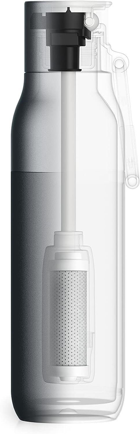 LARQ Bottle Filtered - Insulated Stainless Steel Water Bottle BPA Free with Nano Zero Technology and Long-Lasting Filters, Granite White, 25oz