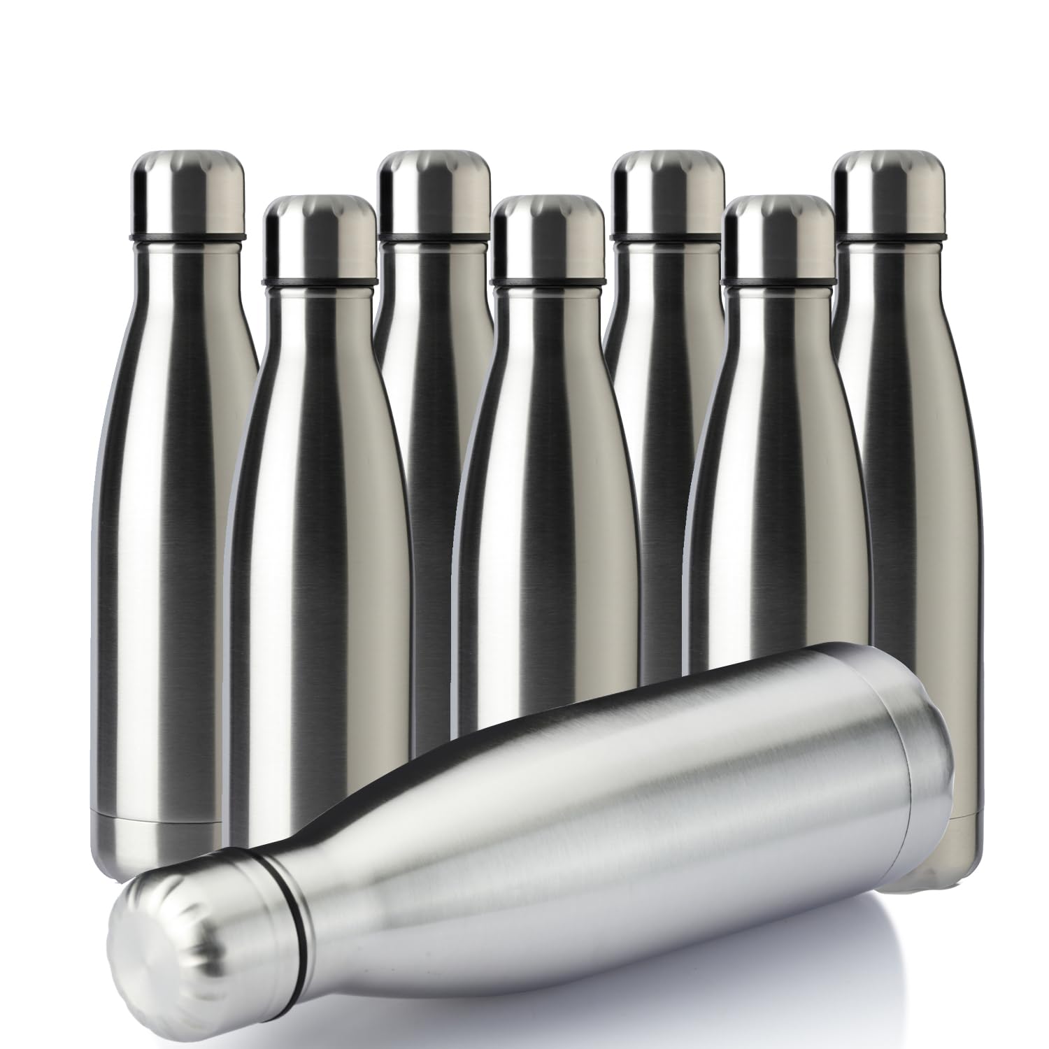 MEWAY 17oz Sport Water Bottle 12 Pack Vacuum Insulated Stainless Steel Leak-Proof Double Wall Cola Shape Water Bottle,Keep Drinks Hot & Cold (Silver,12 Pack)